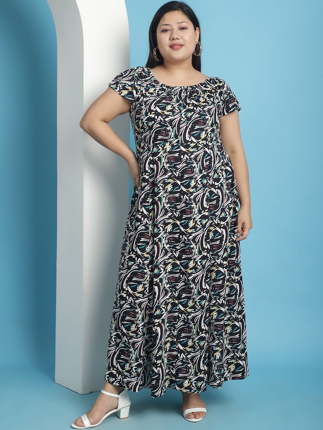 

theRebelinme Plus Size Print A-Line Maxi Dress, Black