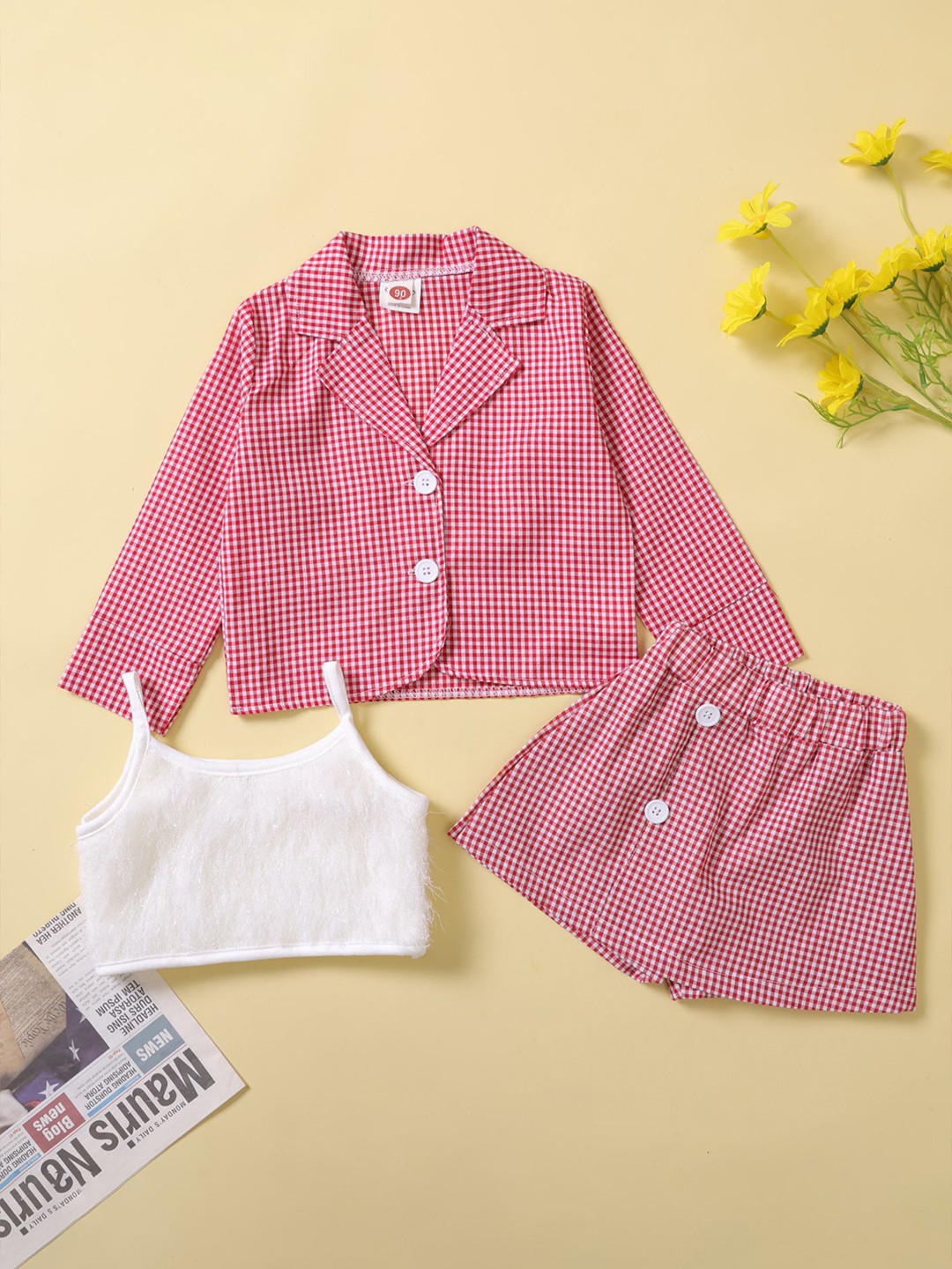 

LULU & SKY Girls Checked Long Sleeves Shirt with Skirt, Red