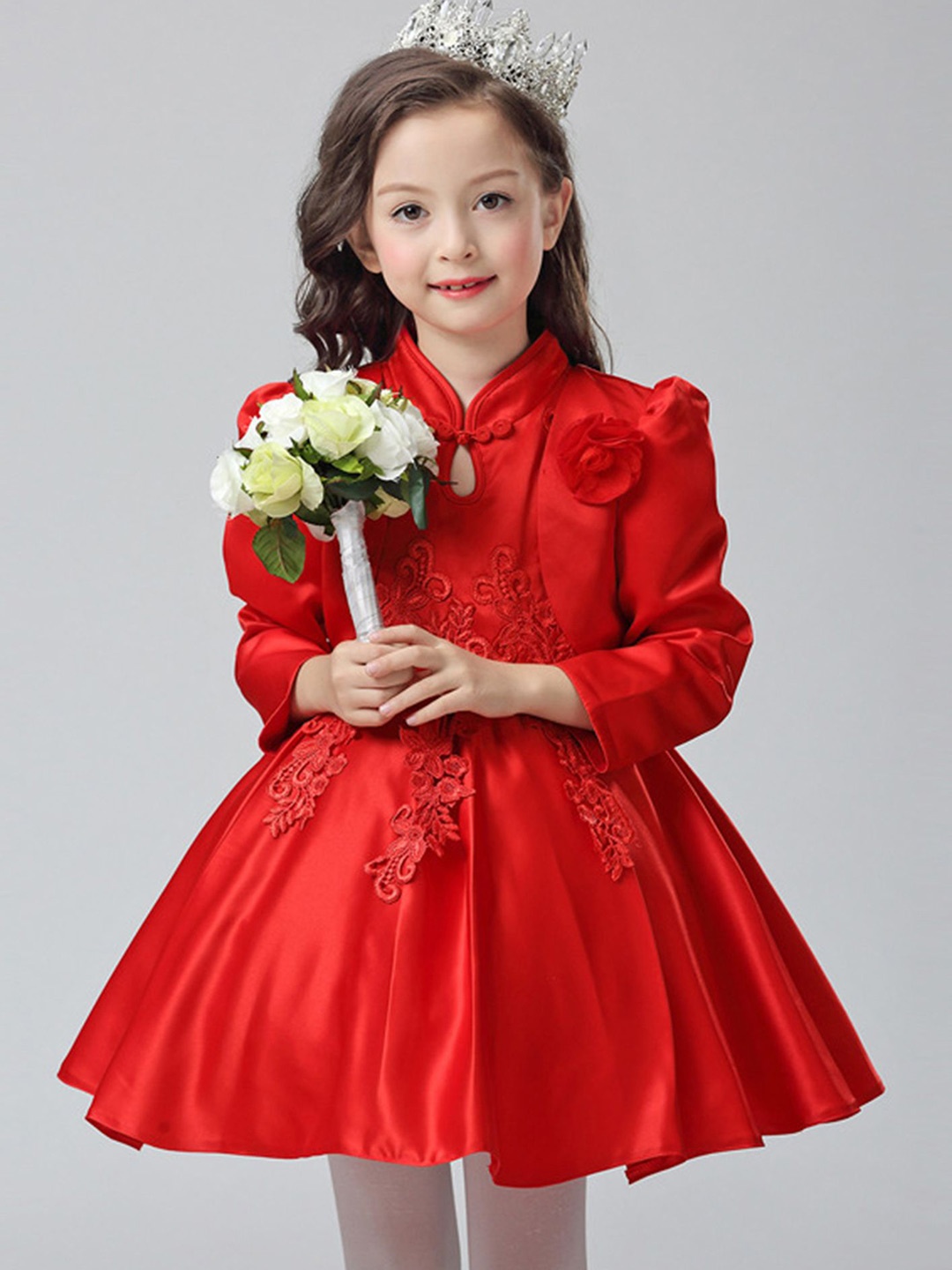 

LULU & SKY Girls Floral Embroidered Fit & Flare Dress With Jacket, Red