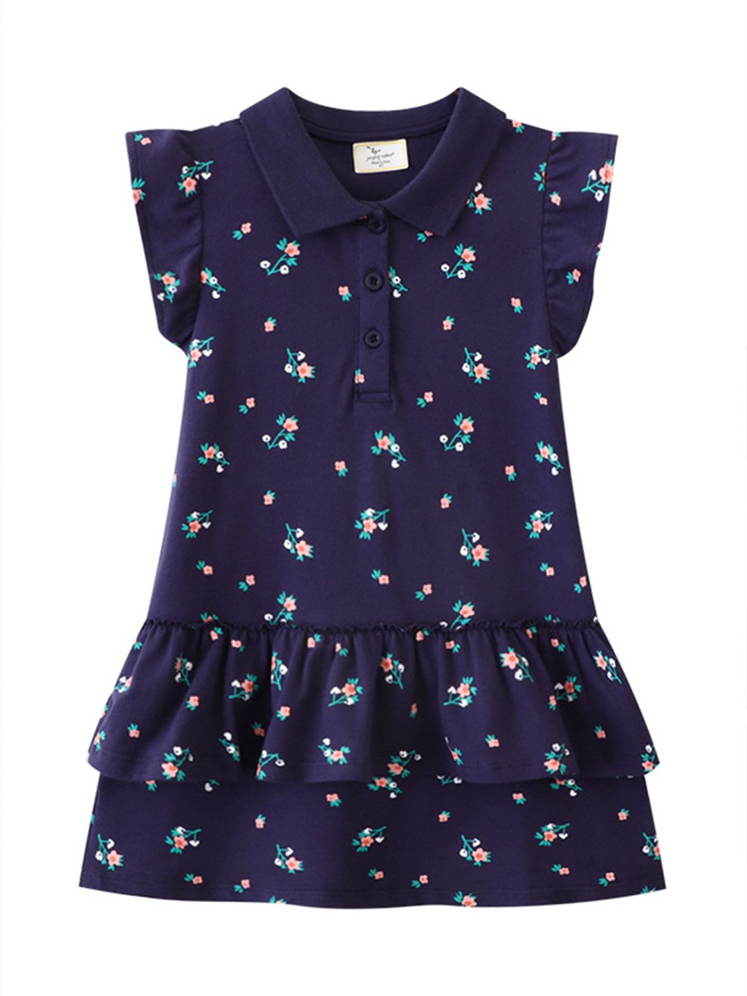 

LULU & SKY Girls Printed Shirt Collar Drop-Waist Dress, Blue