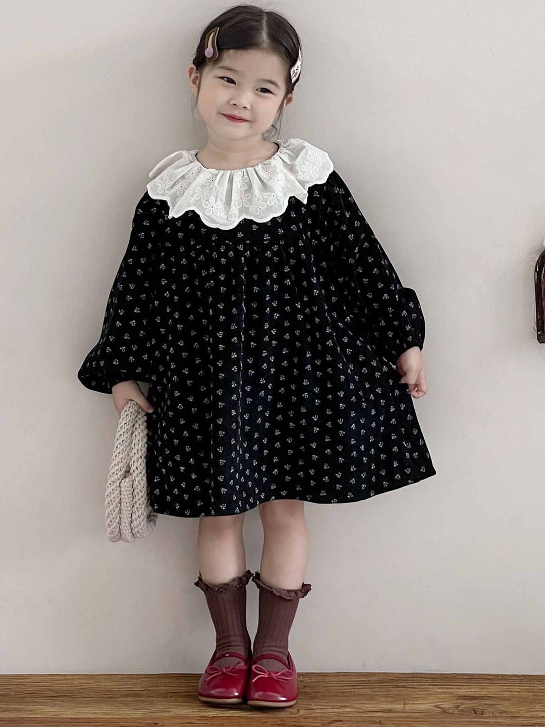 

LULU & SKY Girls Polka Dot Printed A-Line Dress, Black