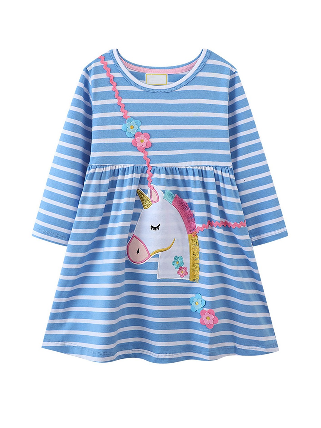 

LULU & SKY Girls Striped Fit & Flare Dress, Blue