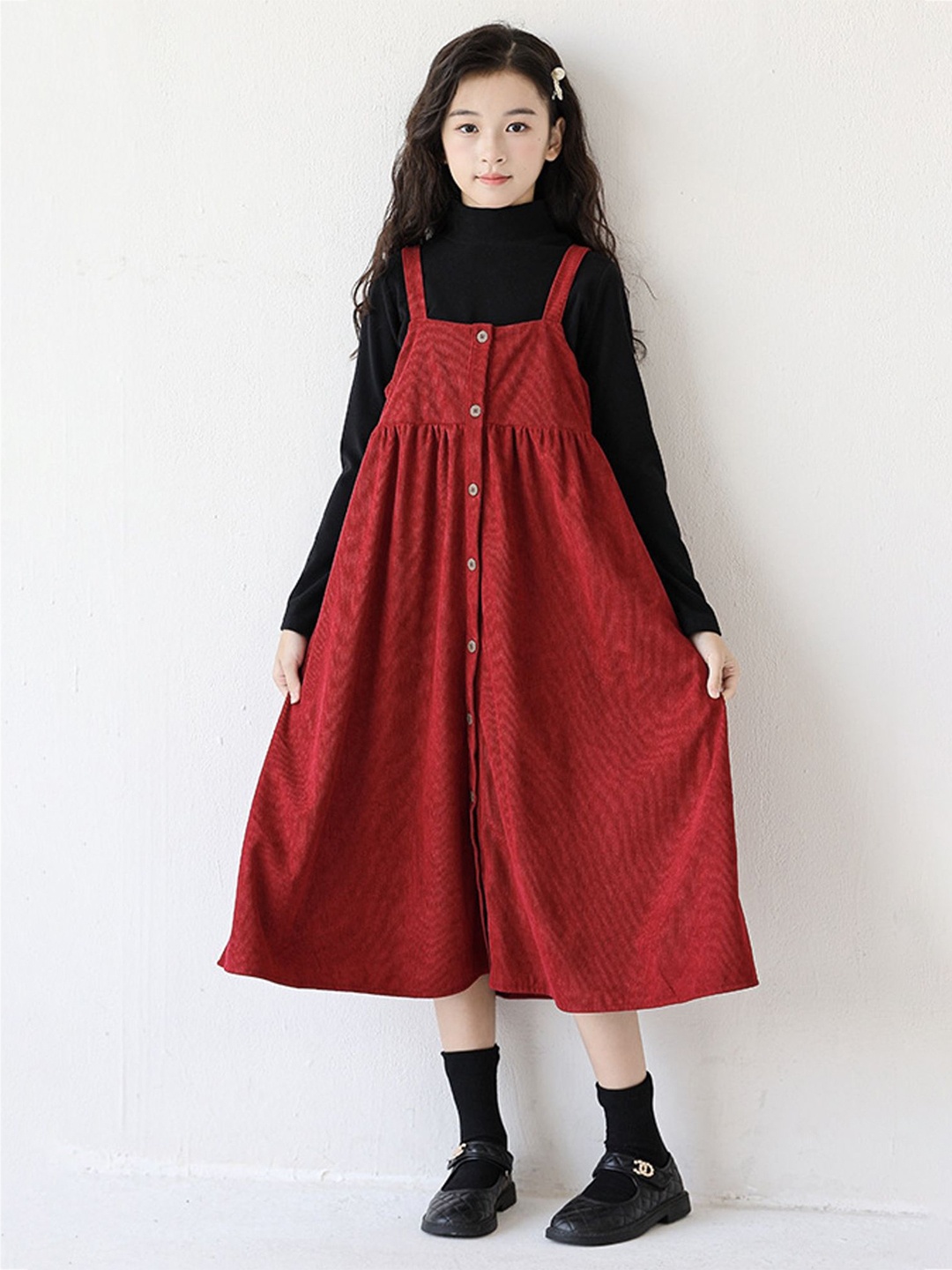 

LULU & SKY Girls Polka Dot Print A-Line Midi Dress, Red