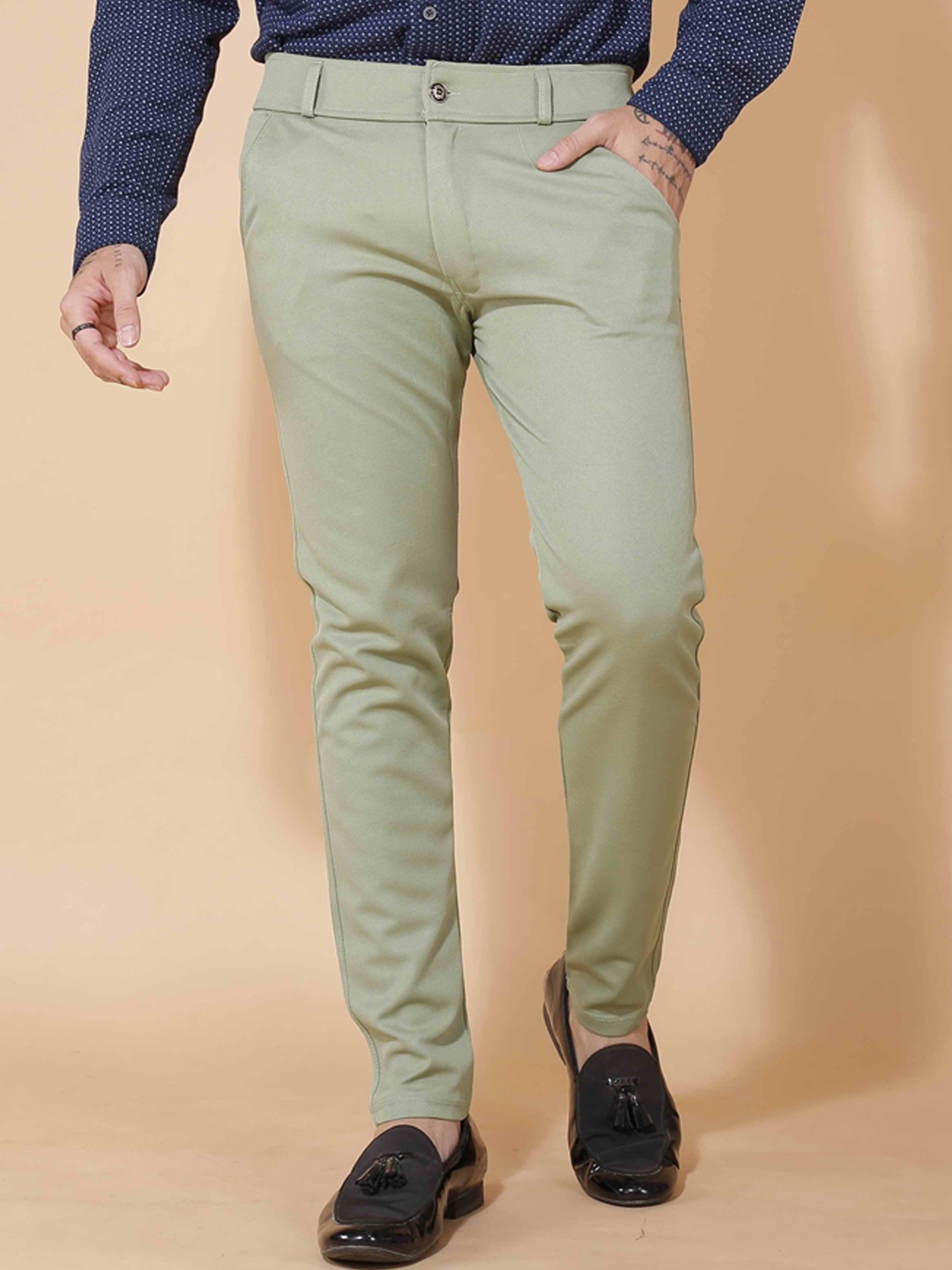 SKENX Men High-Rise Trousers, Green