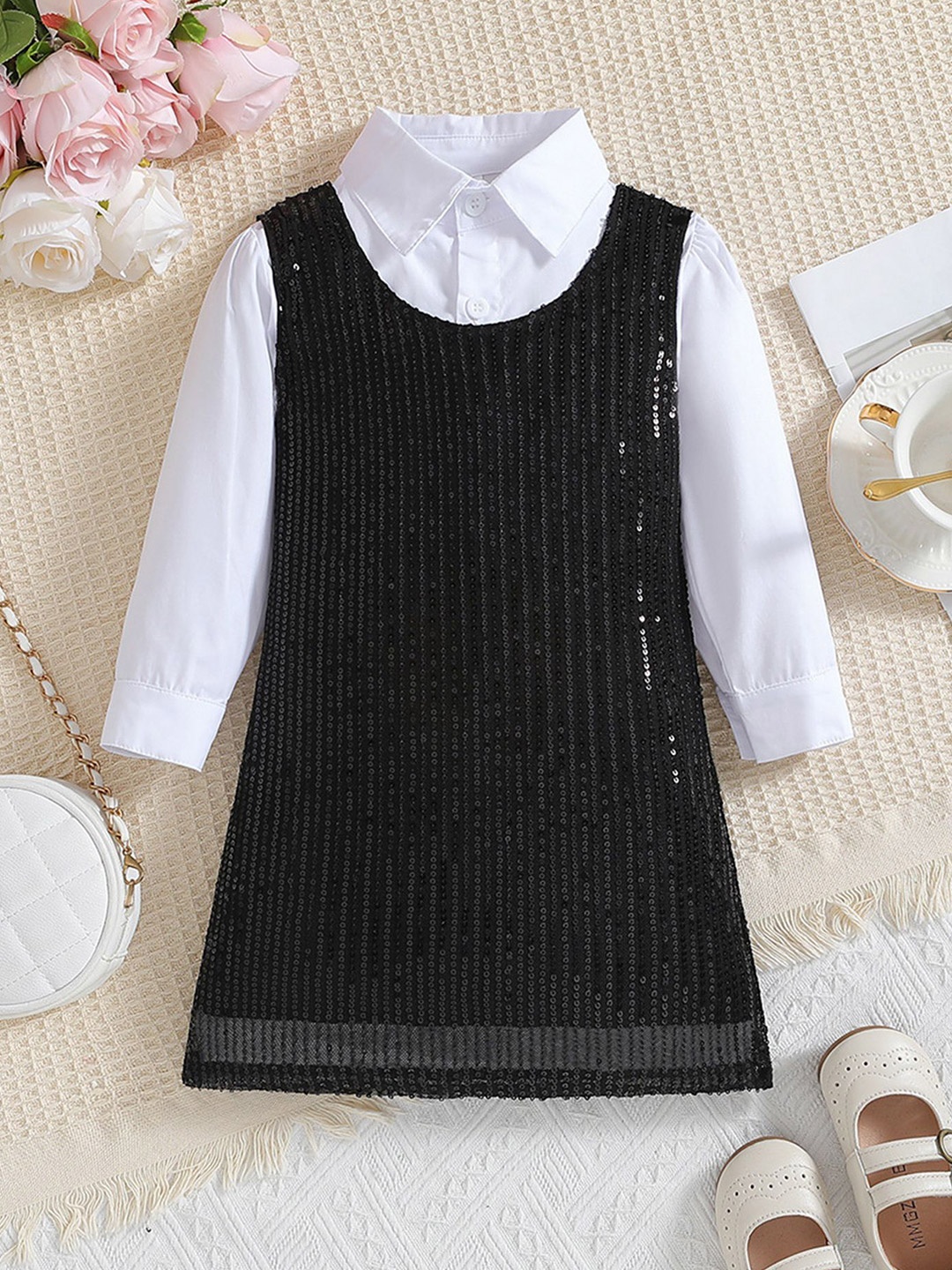 

LULU & SKY Embellished Round Neck Sleeveless Dress With Shirt, Black