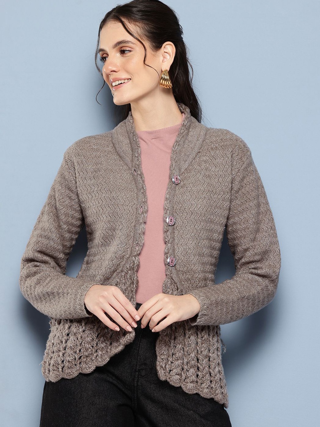 

The Roadster Lifestyle Co Women Long Sleeves Woolen Cardigan Sweater, Beige
