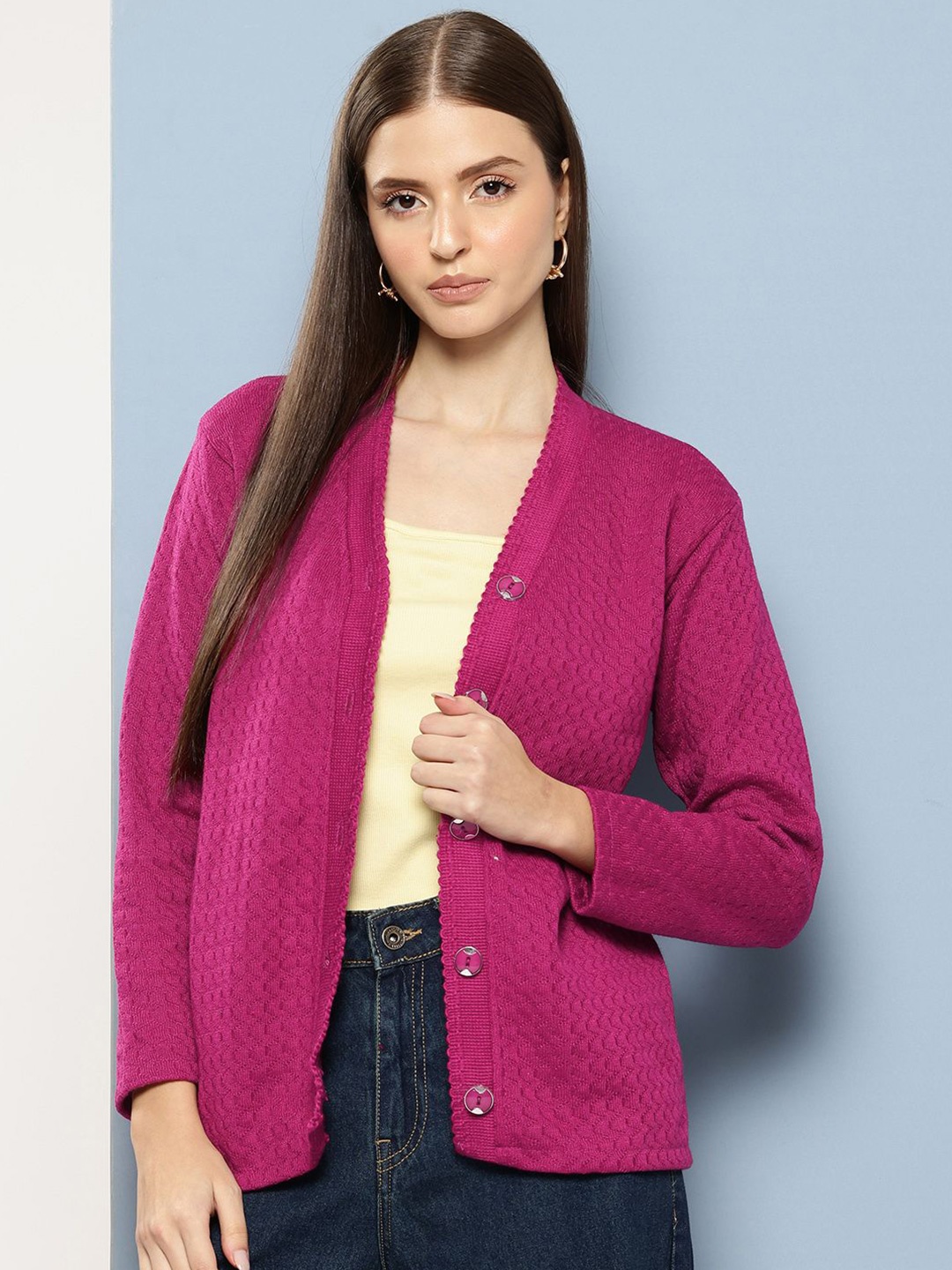 

The Roadster Lifestyle Co. Women V-Neck Woollen Cardigan, Purple