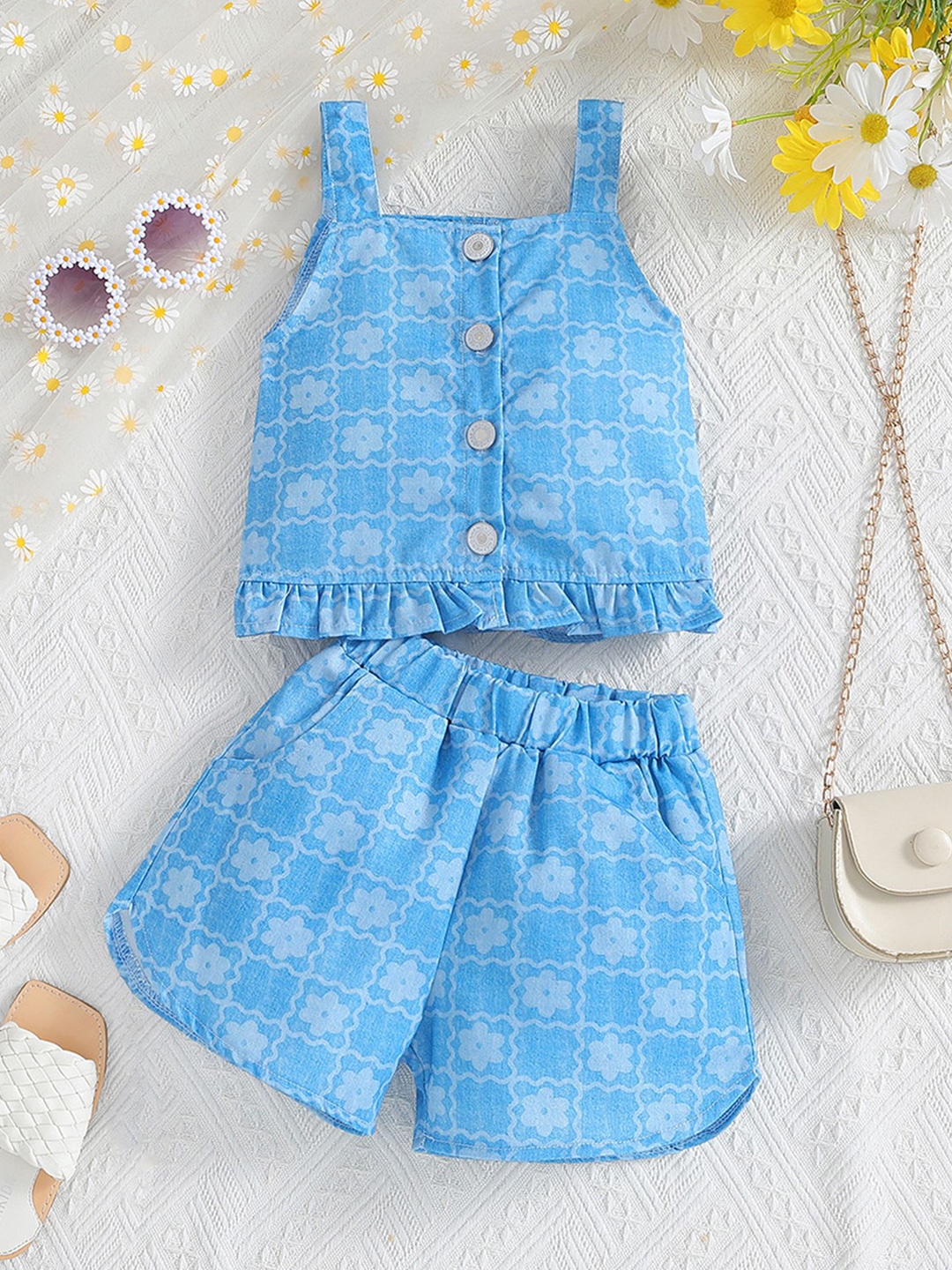 

LULU & SKY Girls Printed Sleeveless Top with Shorts, Blue