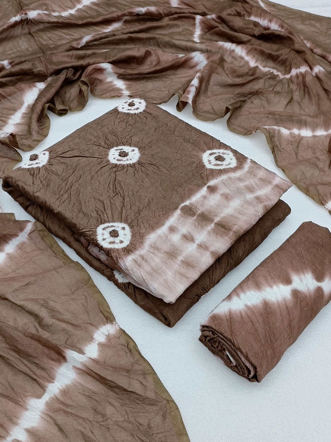 

KALINI Bandhani Dyed Pure Cotton Unstitched Dress Material, Brown