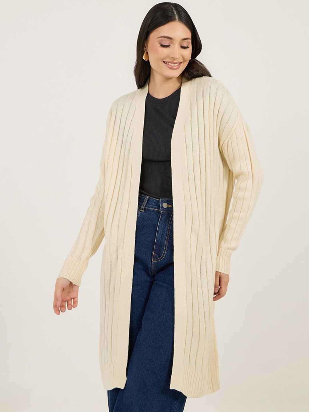 

Styli Women Long Line Regular Fit Cardigan Shrug, Off white
