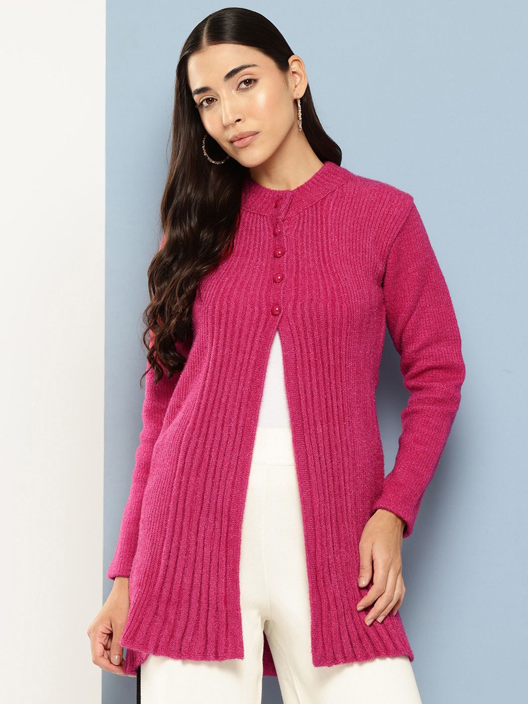 

The Roadster Lifestyle Co Women Round Neck Cardigan Sweater, Pink