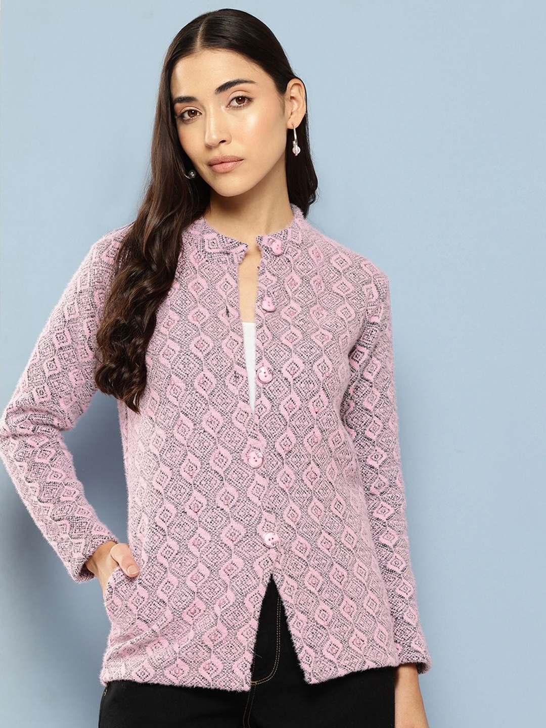 

The Roadster Lifestyle Co Women Embellished Long Sleeves Front-Open Sweater, Purple