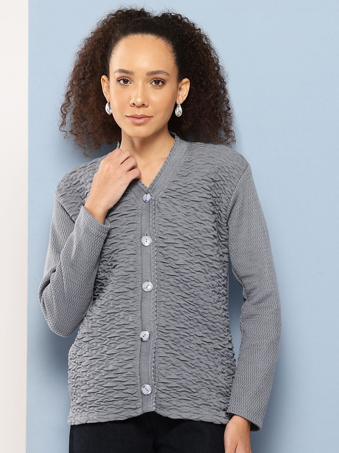 

The Roadster Lifestyle Co Women Self Design Long Sleeve Cardigan, Grey
