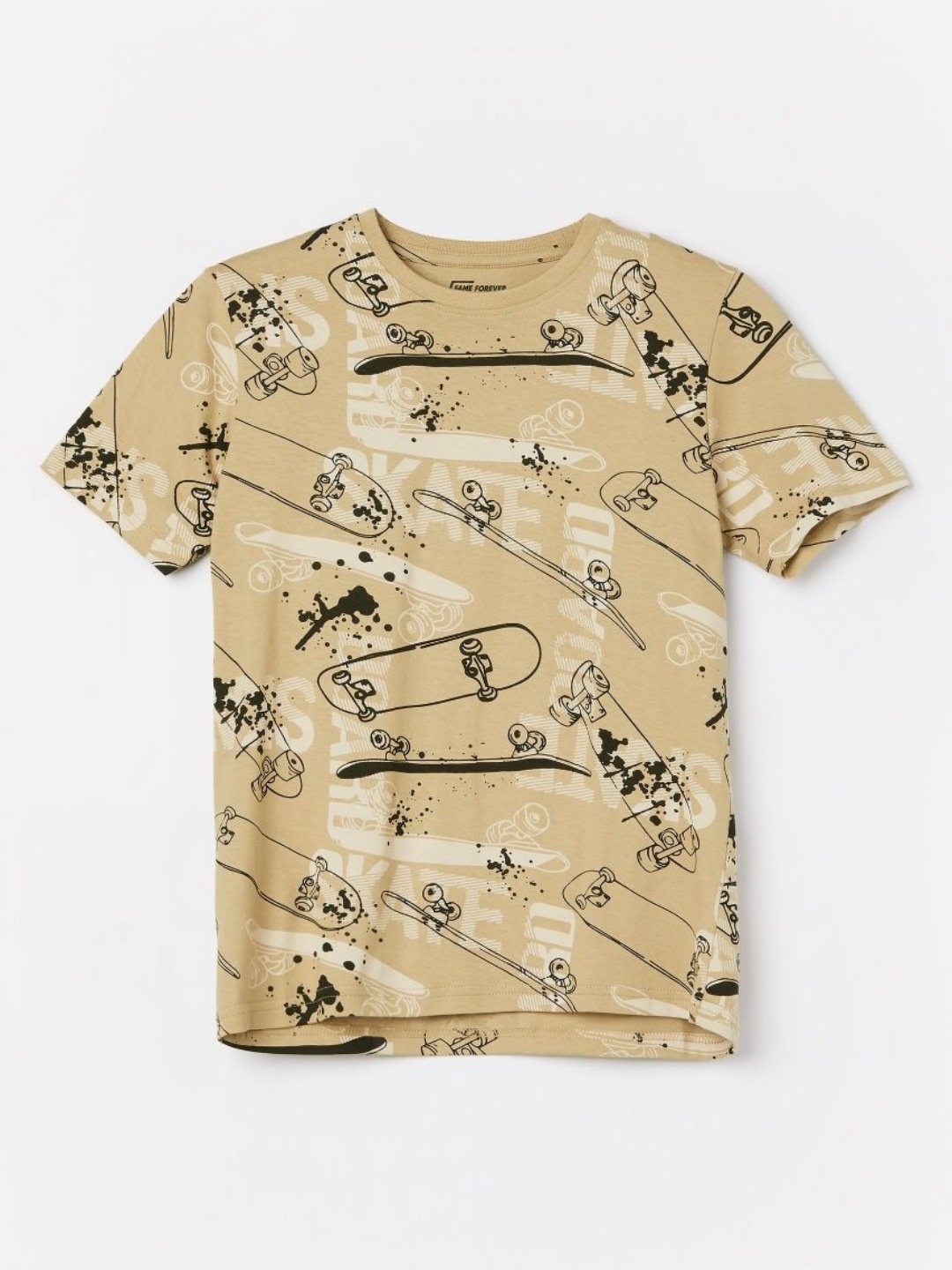 Fame Forever by Lifestyle Boys Graphic Printed Round Neck Cotton T-shirt, Beige