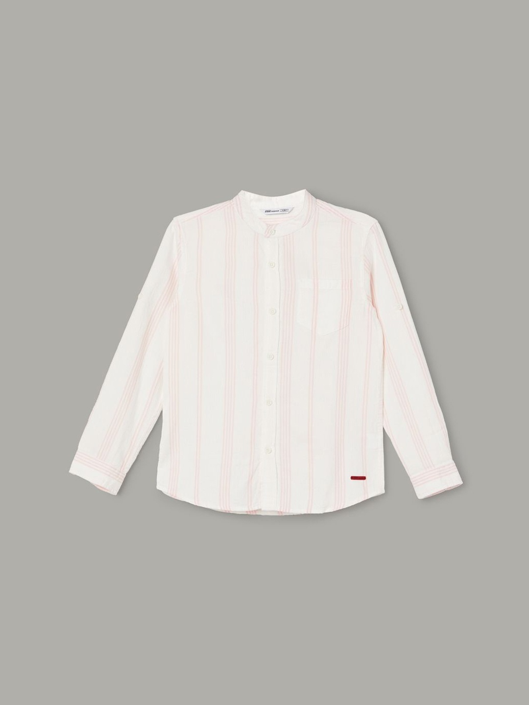 

Fame Forever by Lifestyle Boys Mandarin Collar Vertical Striped Cotton Casual Shirt, Pink