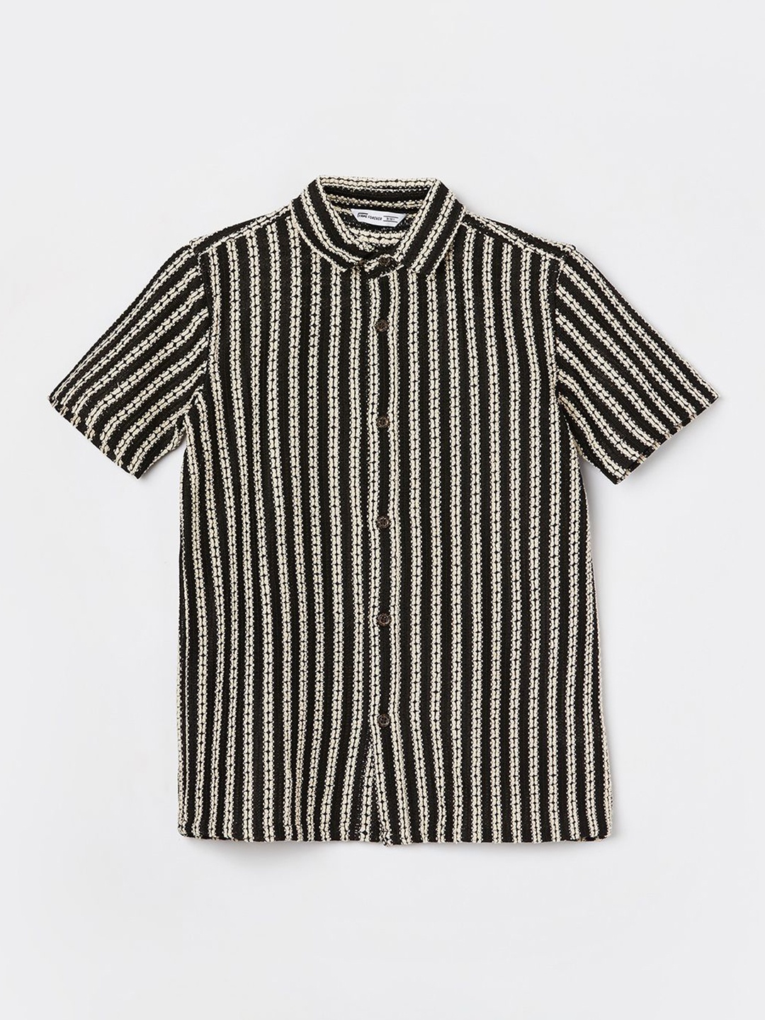 Fame Forever by Lifestyle Boys Cutaway Collar Textured Cotton Casual Shirt, Black