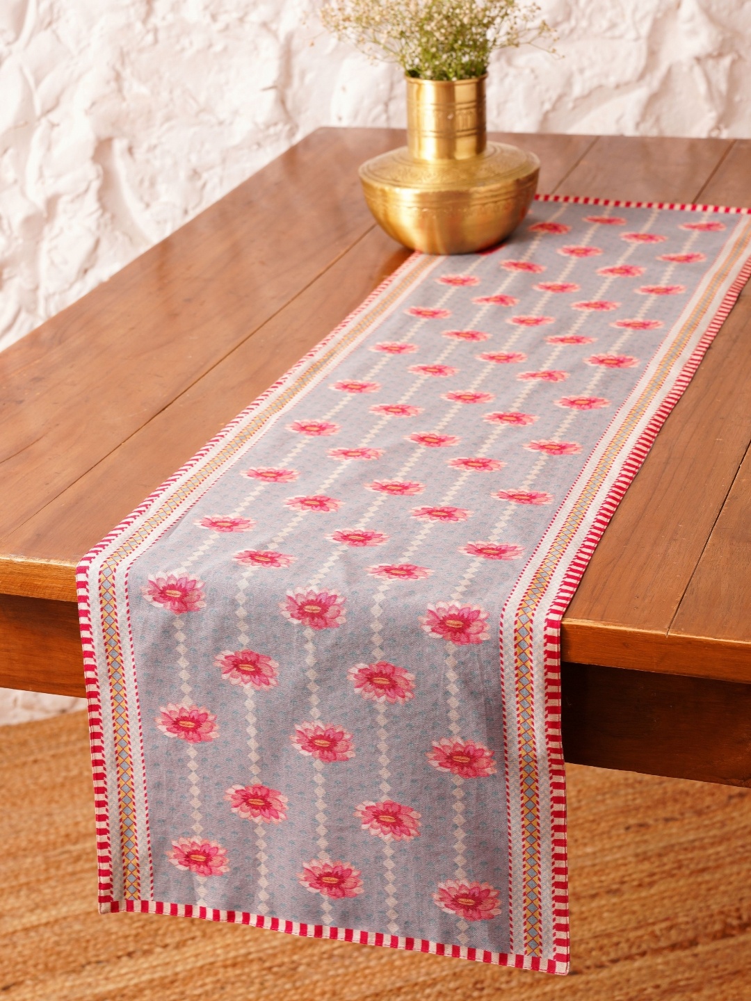 

JAYPORE Blue & Pink Floral Printed Table Runners