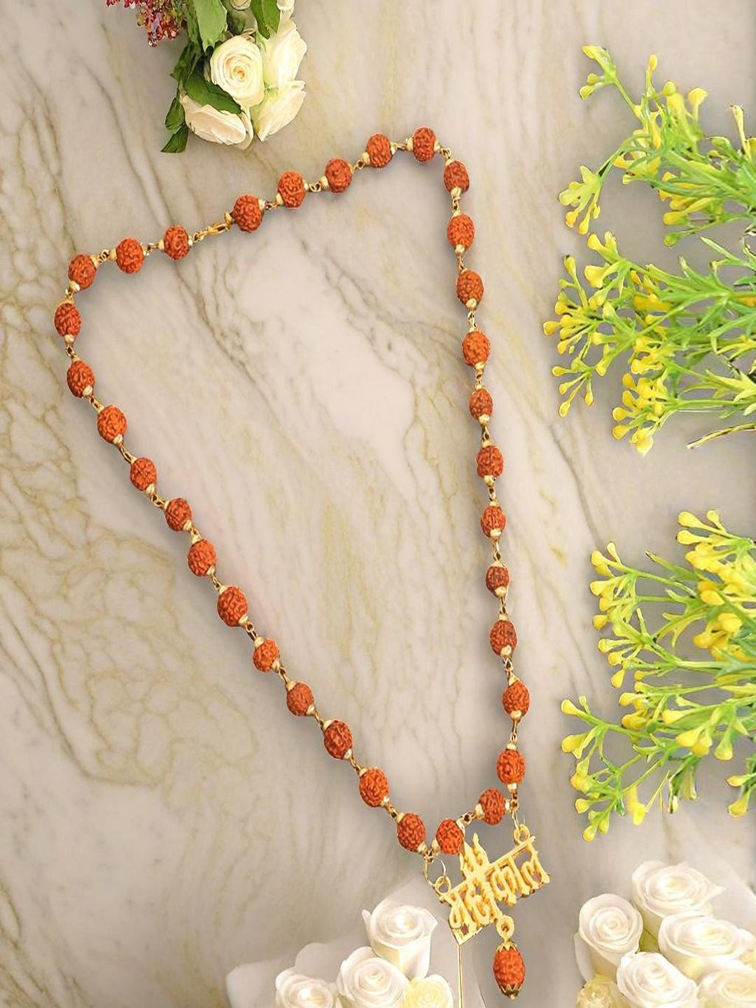 

UNIVERSITY TRENDZ Men Gold Plated Rudraksh Beaded Mahakal Necklace