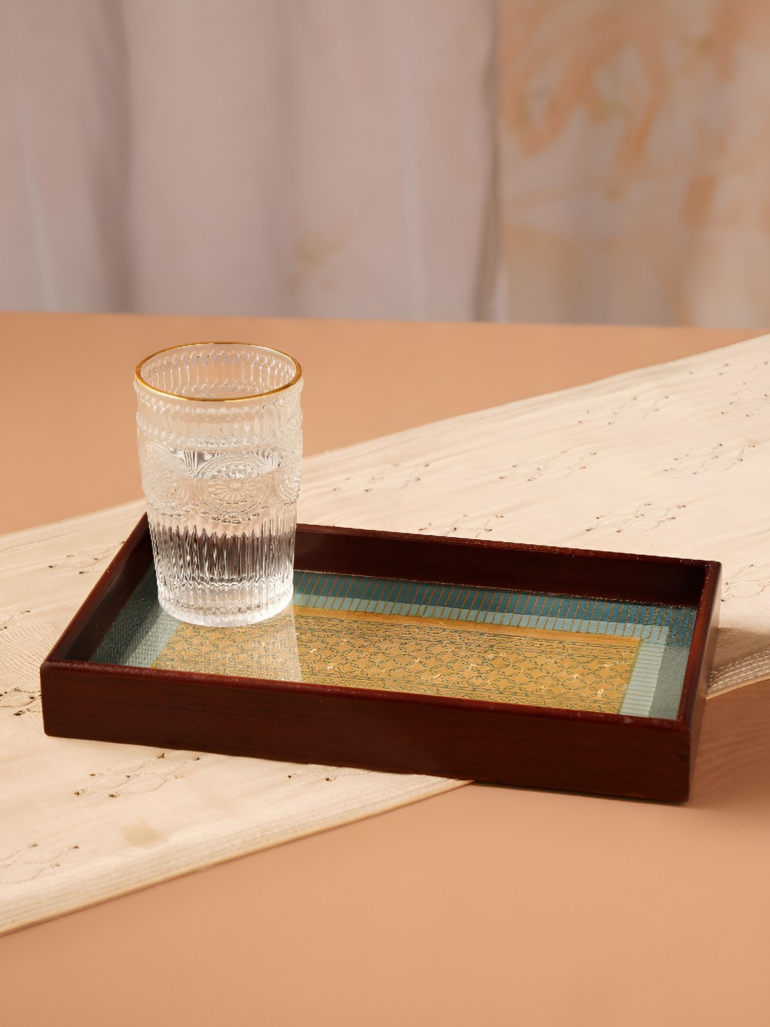 

JAYPORE Brown & Green Wood Serving Tray