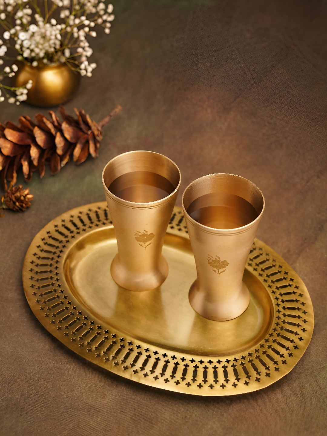

JAYPORE Gold-Toned 3 Pieces Brass Serving Tray