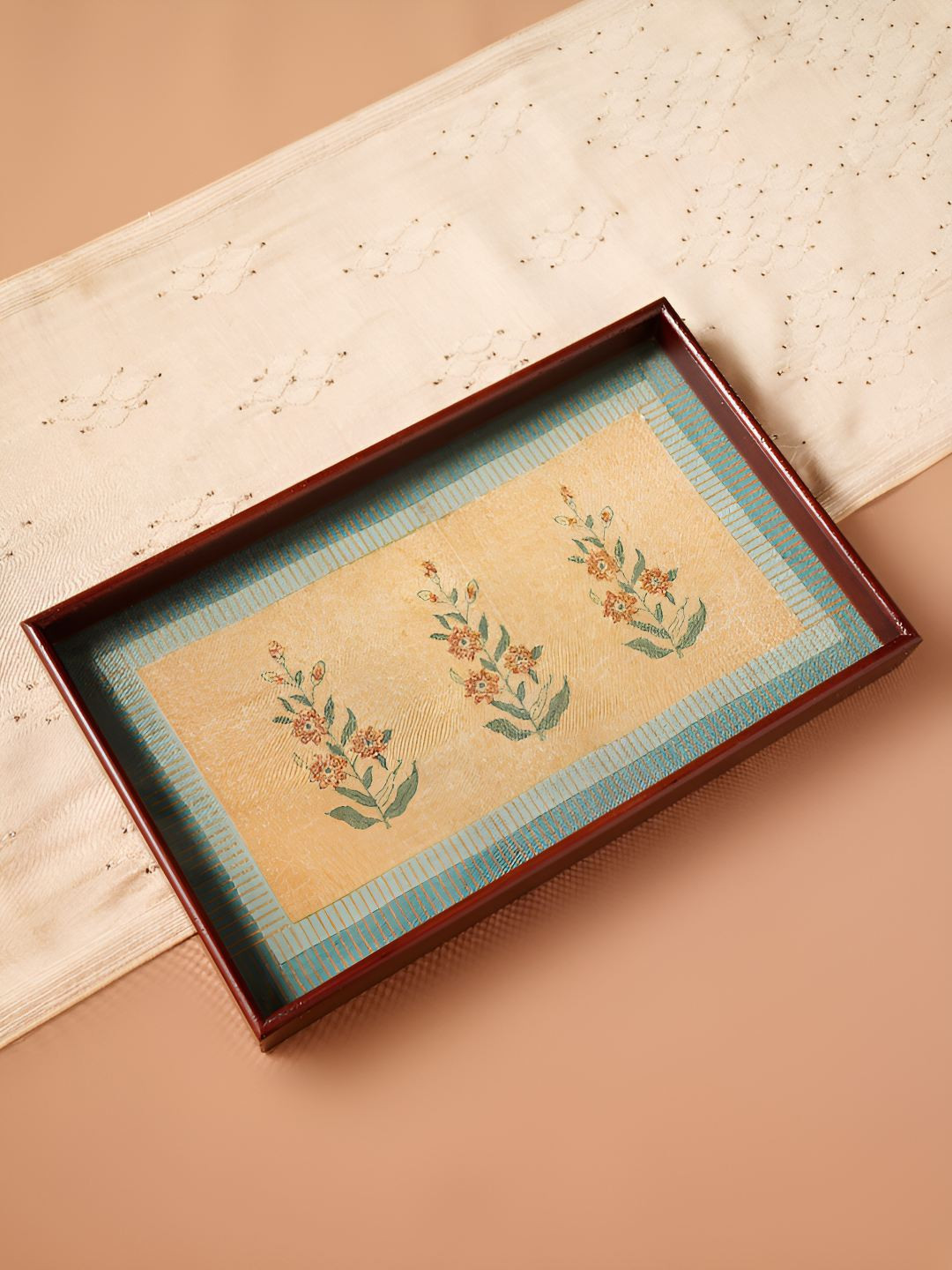 

JAYPORE Brown & Beige Wood Serving Tray