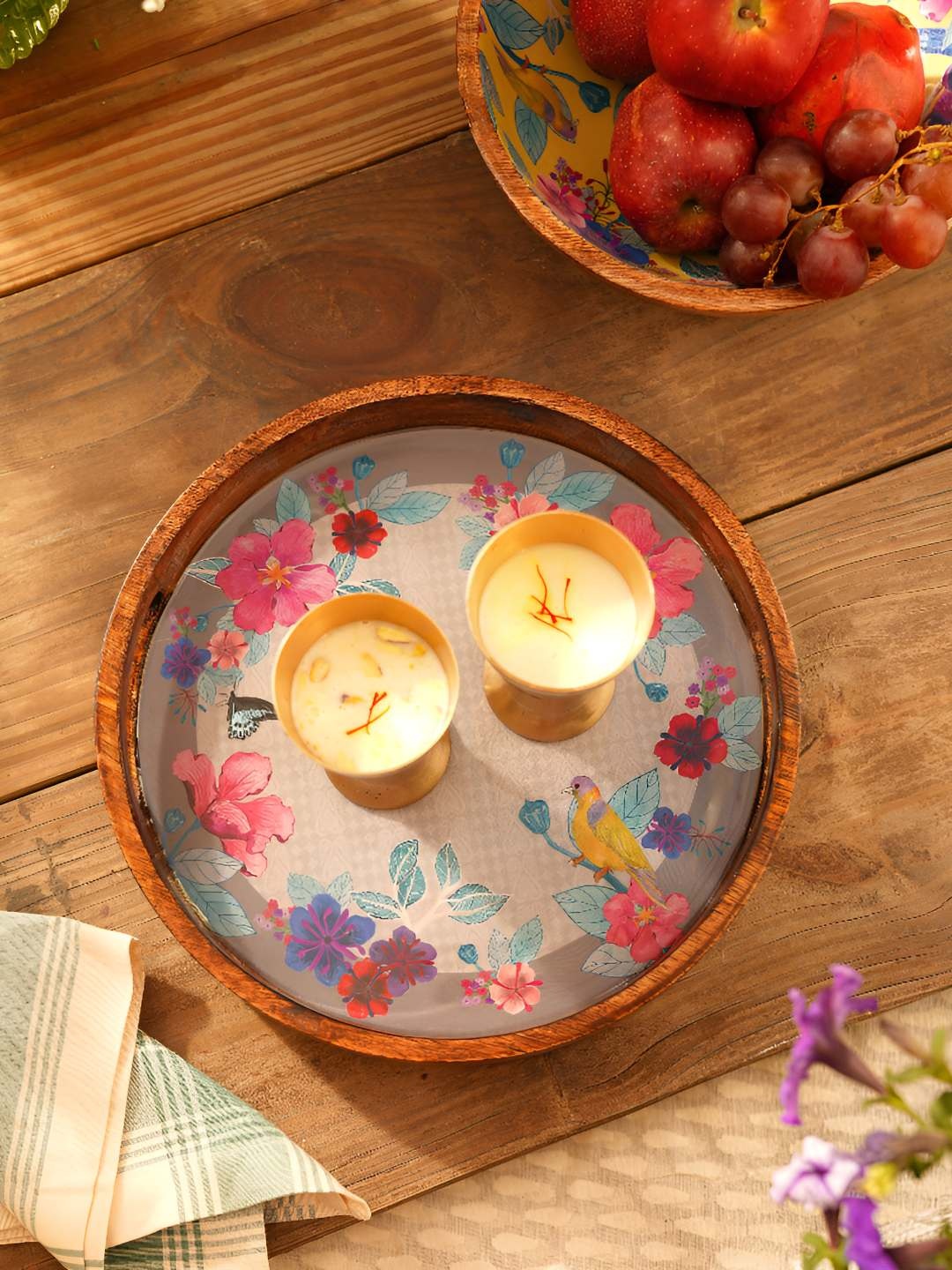 JAYPORE Grey & Pink Wood Serving Tray