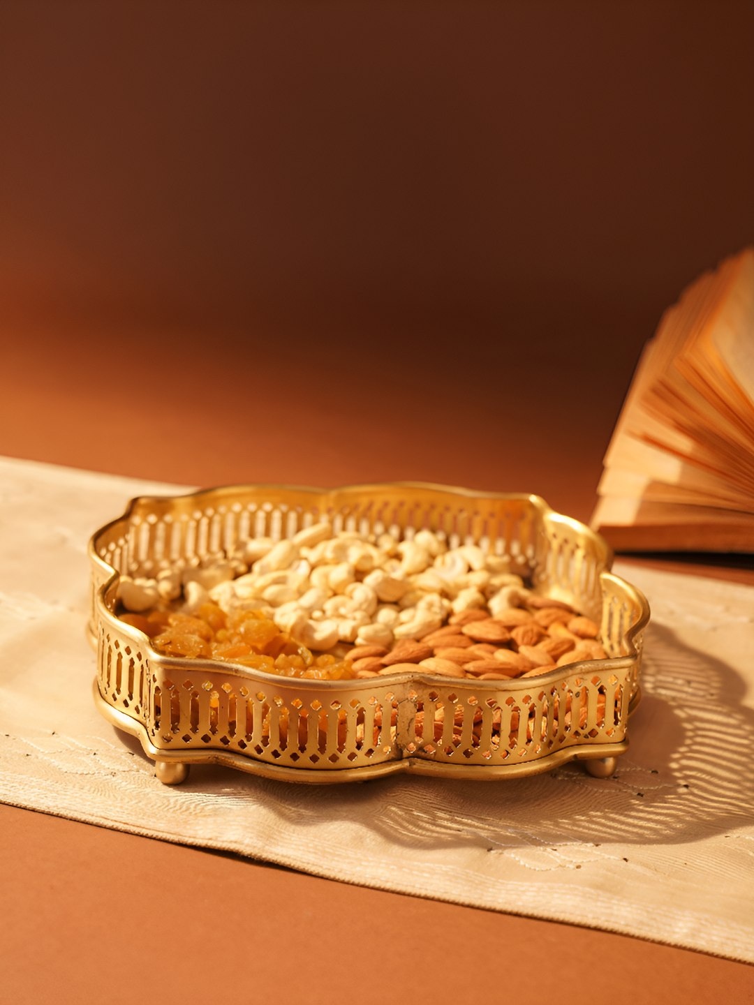 

JAYPORE Gold Toned Brass Serving Tray