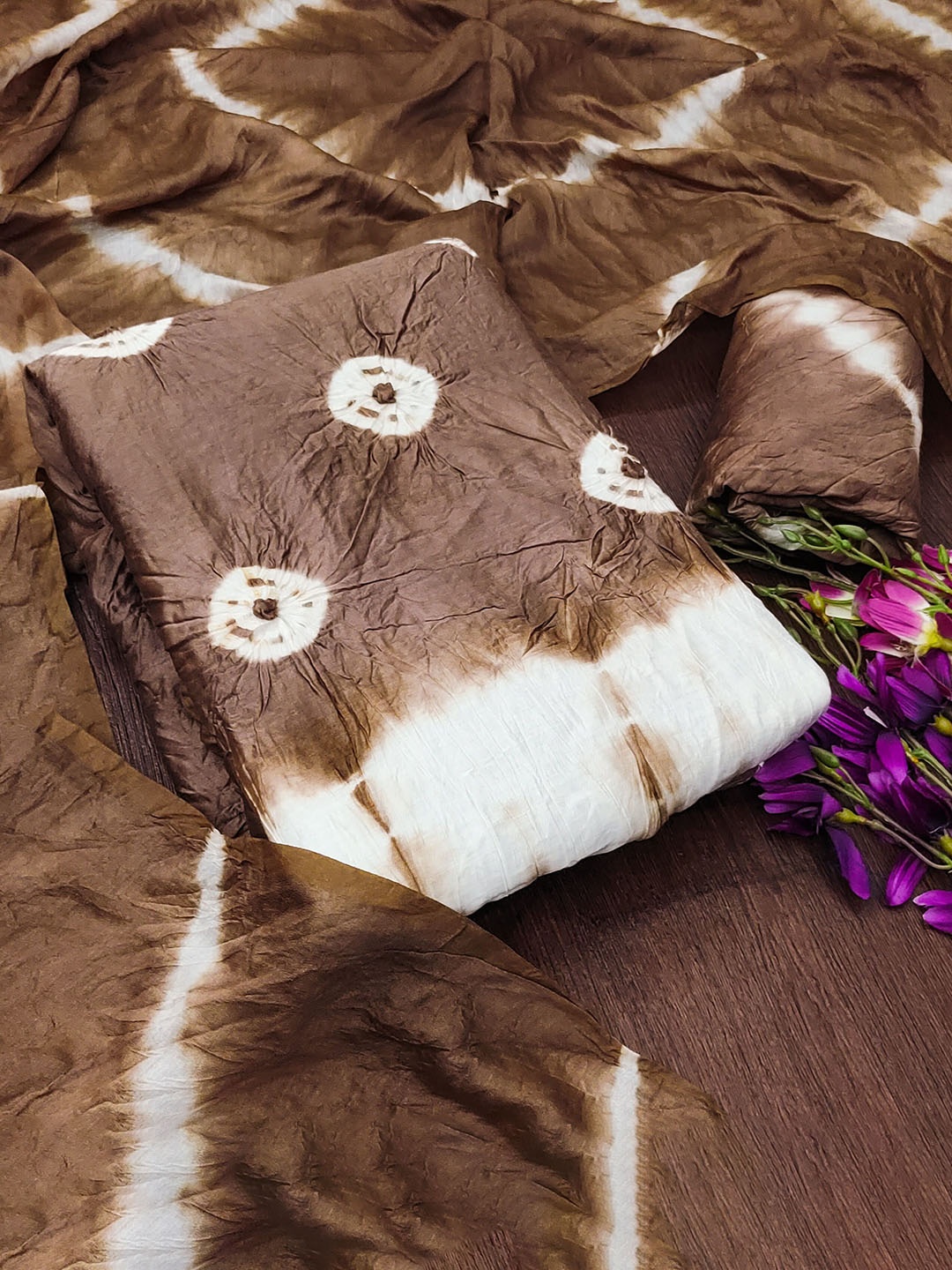 

Mitera Bandhani Dyed Pure Cotton Unstitched Dress Material, Brown