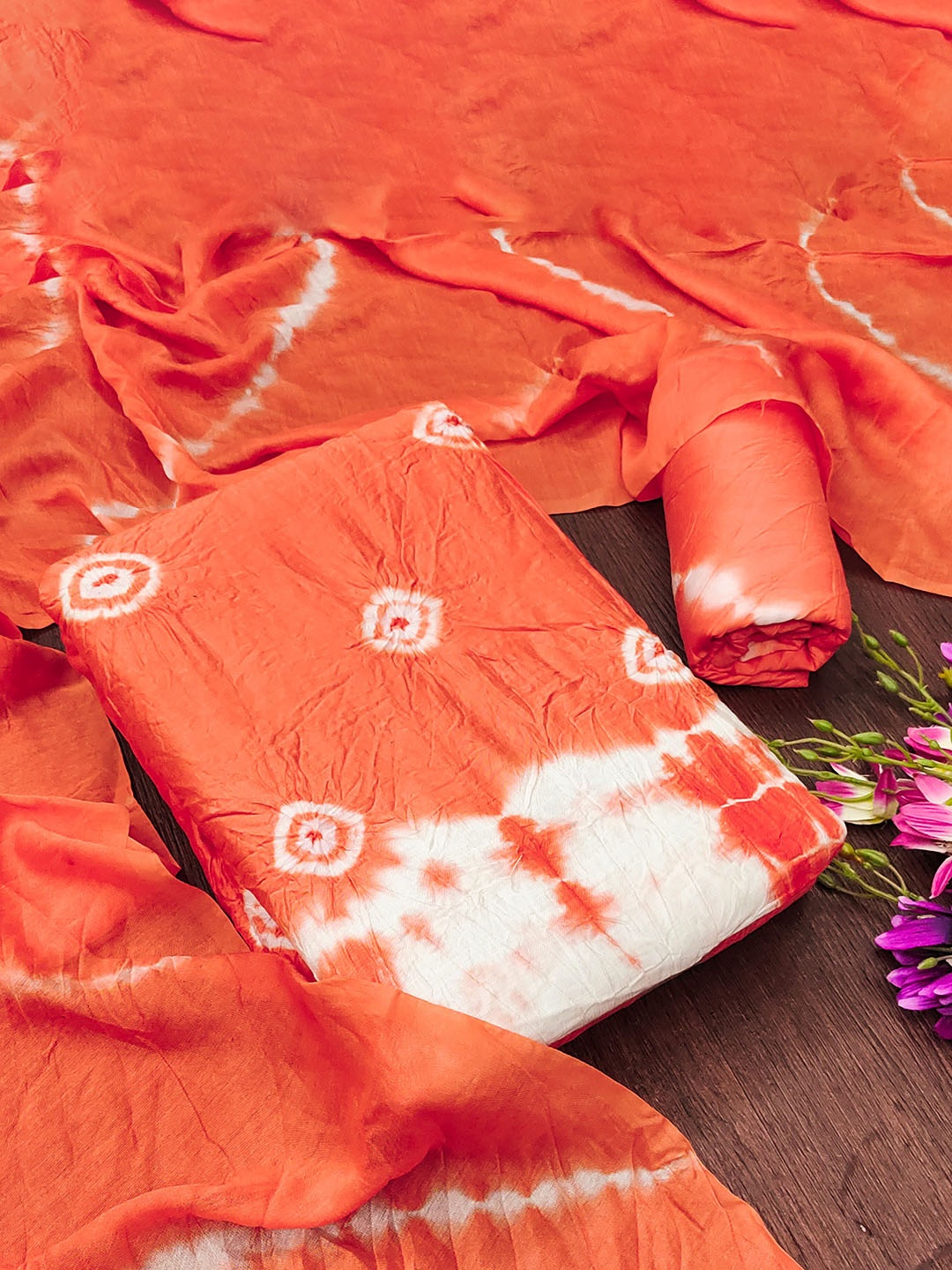 

Mitera Bandhani Dyed Pure Cotton Unstitched Dress Material, Orange