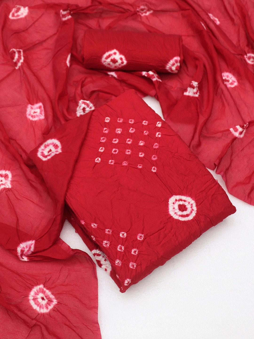 

Mitera Bandhani Dyed Pure Cotton Unstitched Dress Material, Red