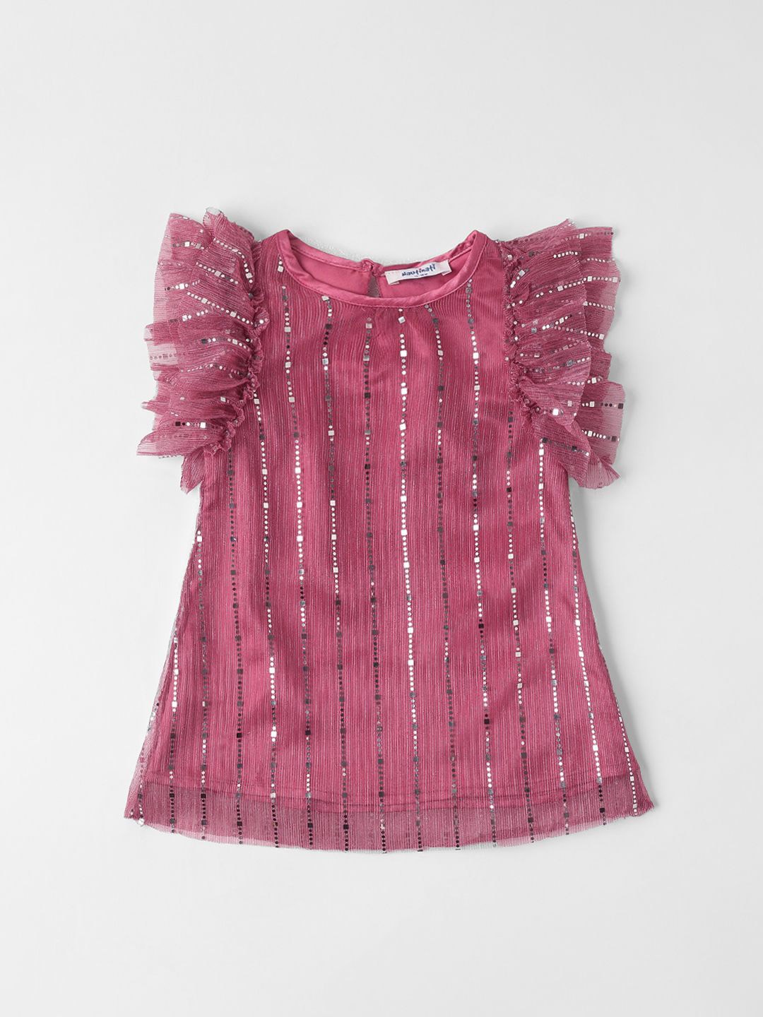

Nauti Nati Girls Embellished Flutter Sleeve Net A-Line Dress, Mauve