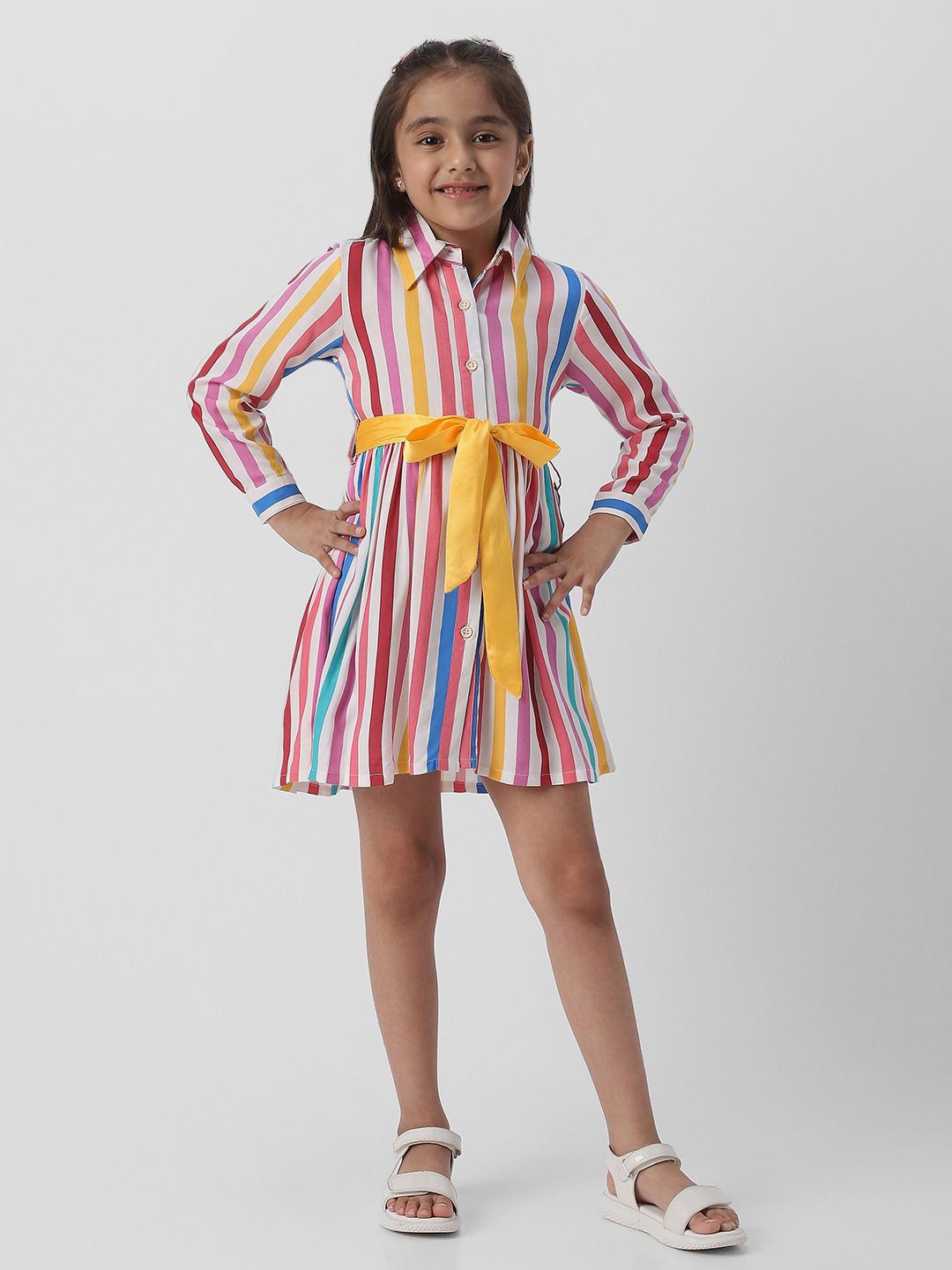 Nauti Nati Girls Striped Shirt Dress, Pink