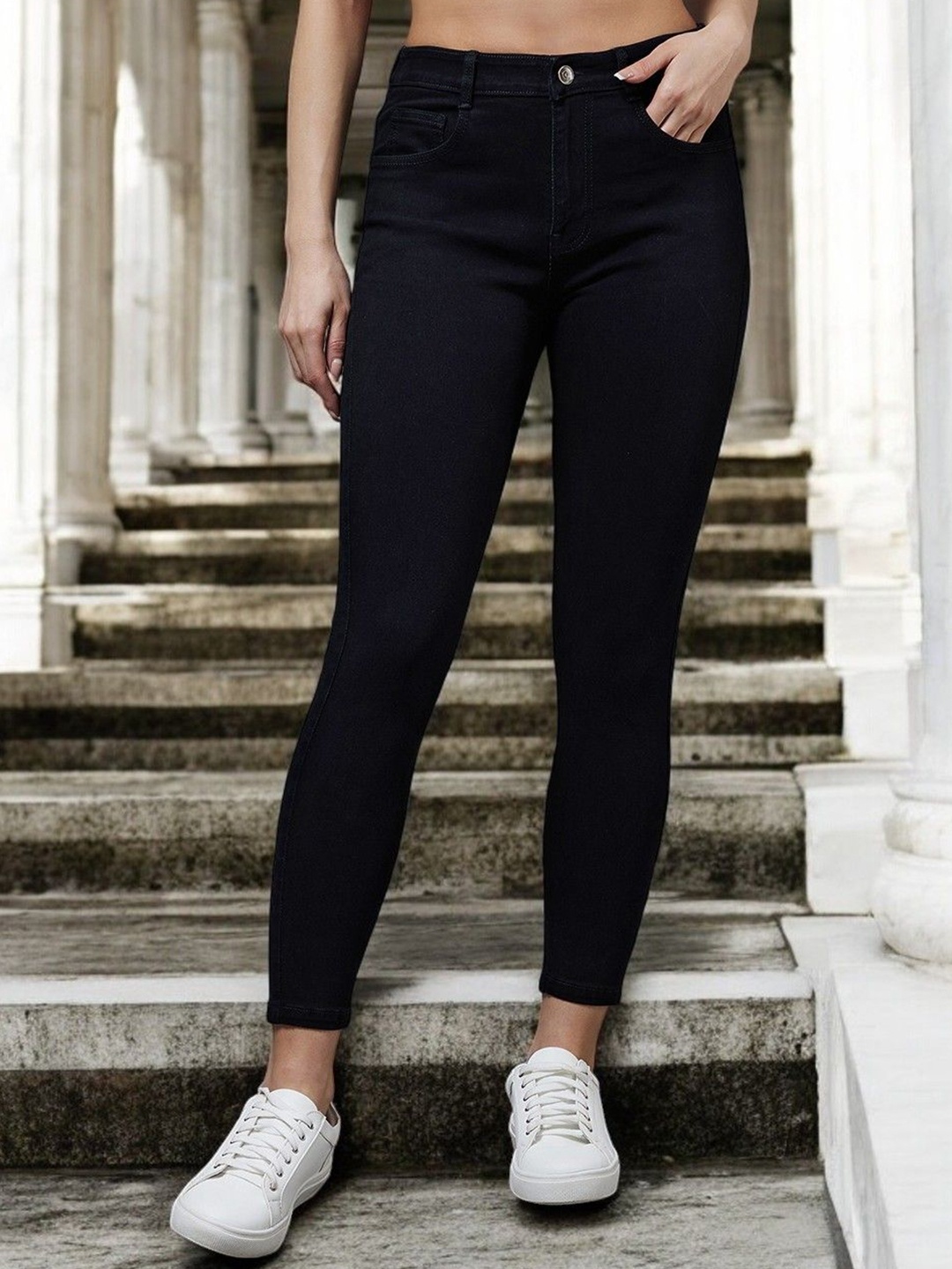 DressBerry Women Skinny Fit High-Rise Stretchable Jeans, Black