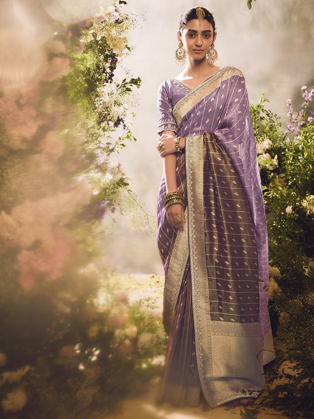 

MAHALASA Woven Design Embroidered Pure Silk Kanjeevaram Saree, Purple