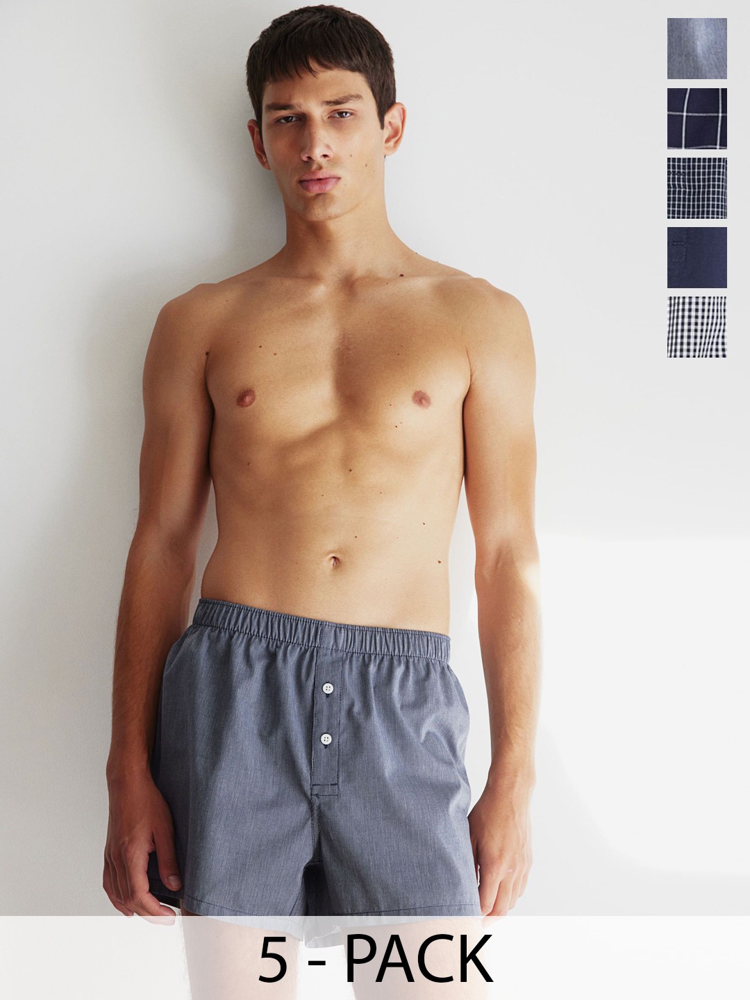 

H&M Men 5-Pack Woven Cotton Boxer Shorts, Blue