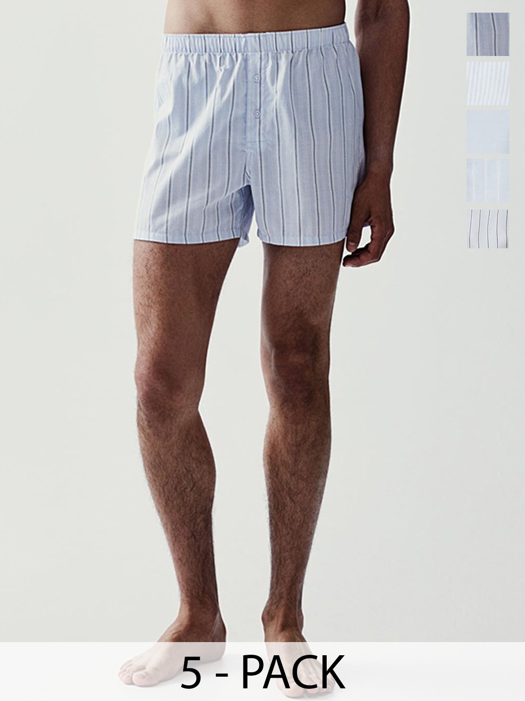 

H&M Men 5-Pack Woven Cotton Boxer Shorts, Blue