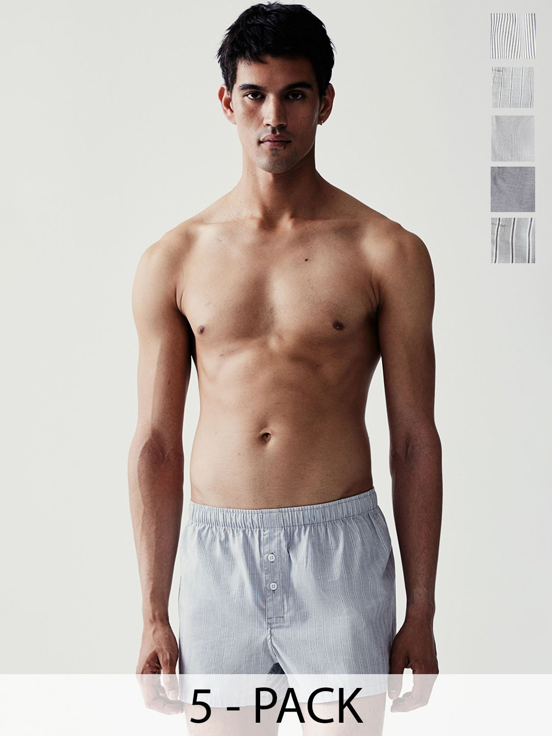 

H&M Men 5-Pack Woven Cotton Boxer Shorts, Grey