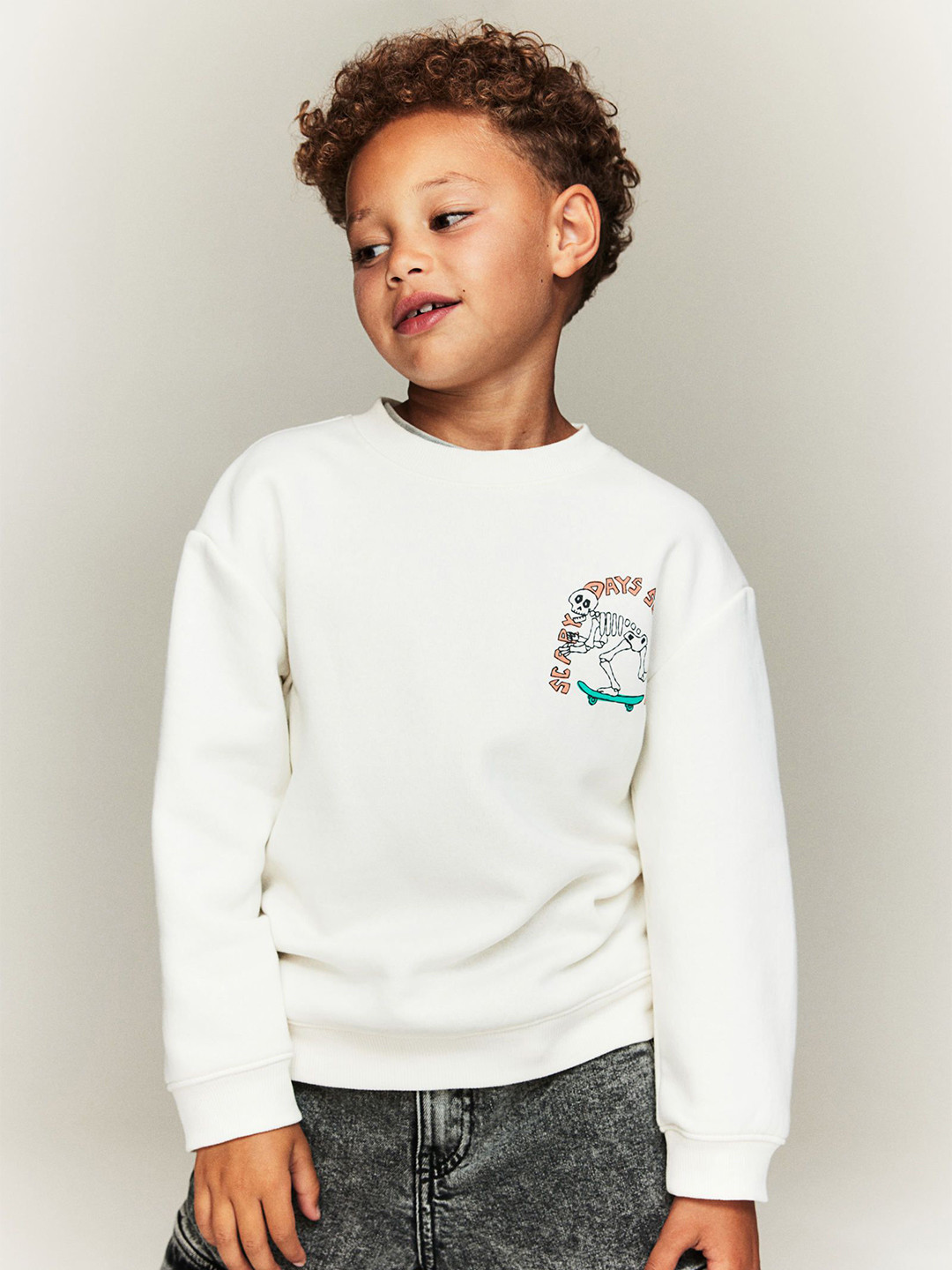 

H&M Printed Sweatshirt, White