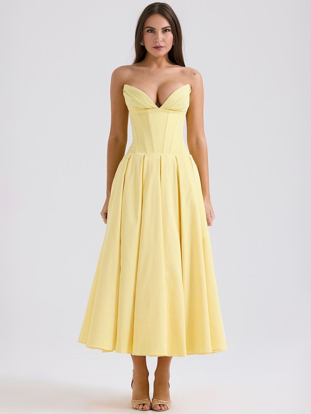 

Bee Boe Women Strapless Bandeau Dress, Yellow