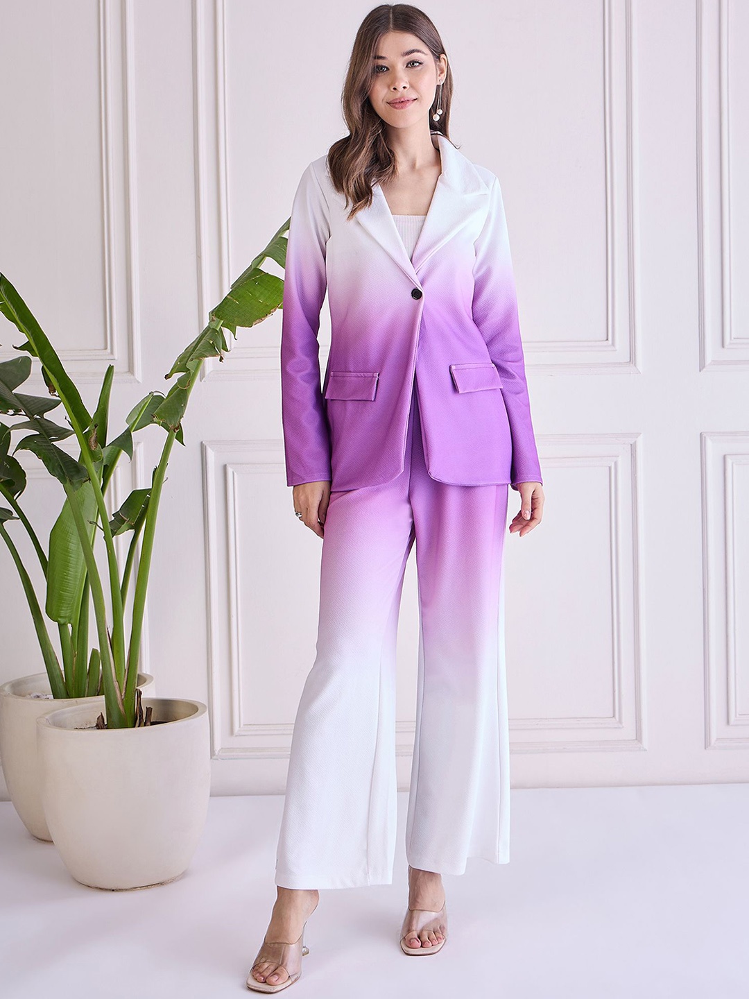 

WESTHOOD Dyed Lapel Collar Long Sleeves Blazer With Trouser, Purple