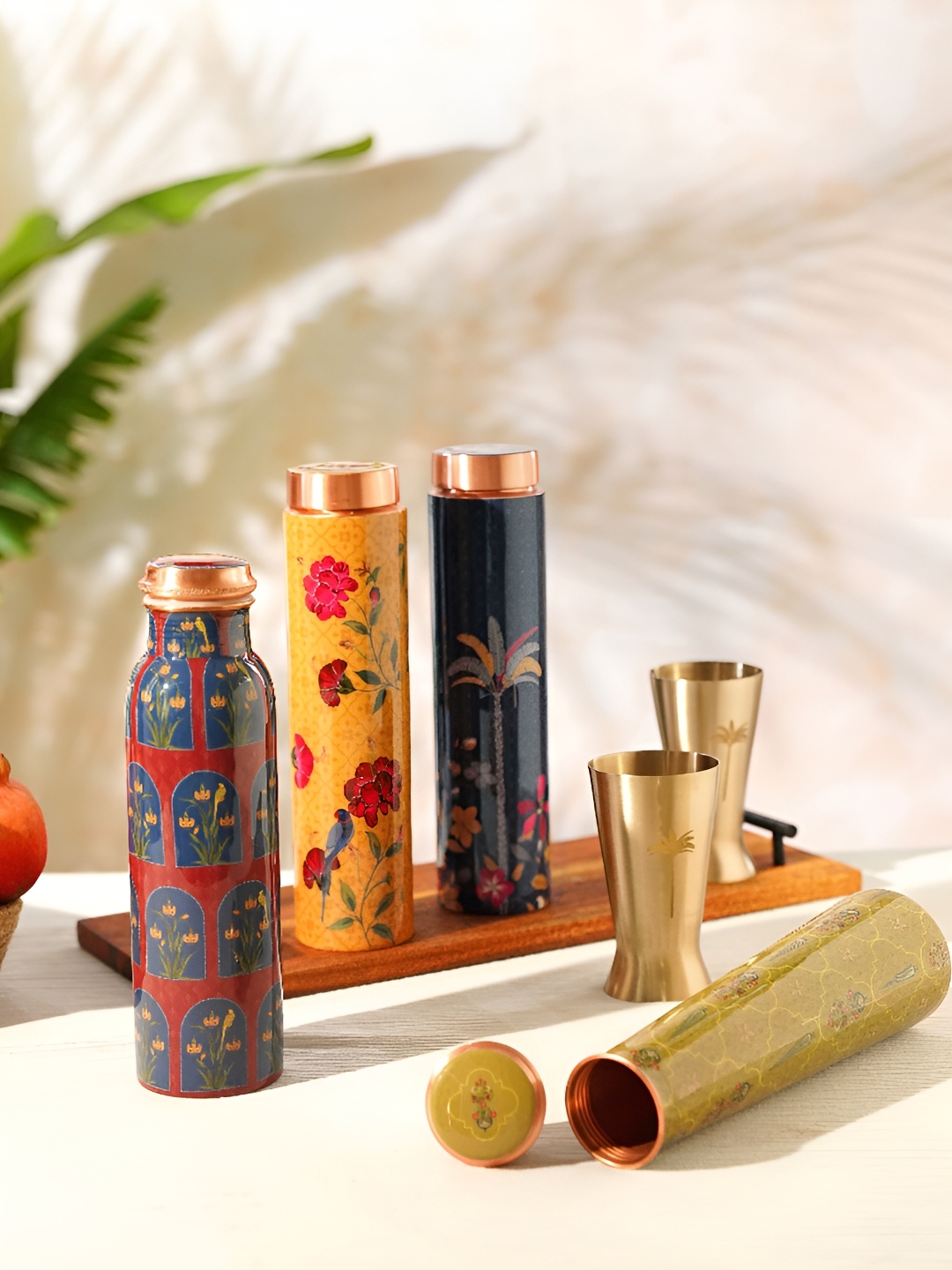 

JAYPORE Red & Blue Single Copper Floral Printed Water Bottle