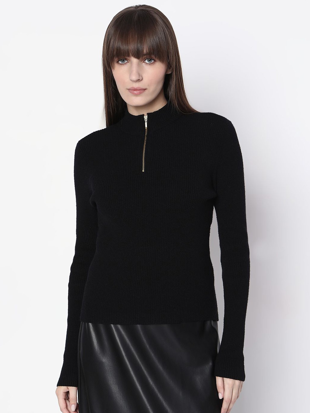 

Vero Moda Women Mock Collar Haf Zipper Pullover, Black