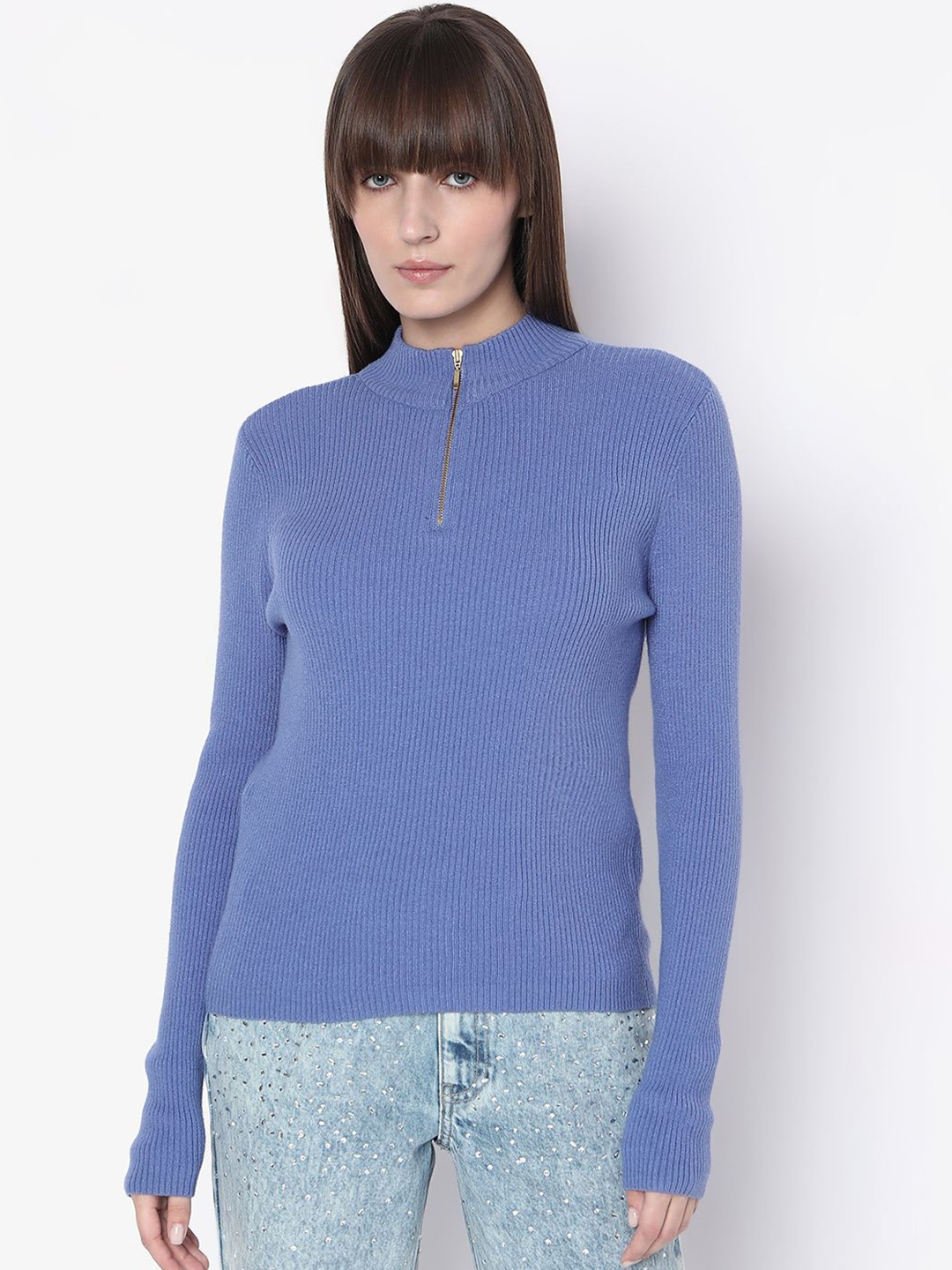 

Vero Moda Women Striped Pullover with Zip Detail Detail, Blue