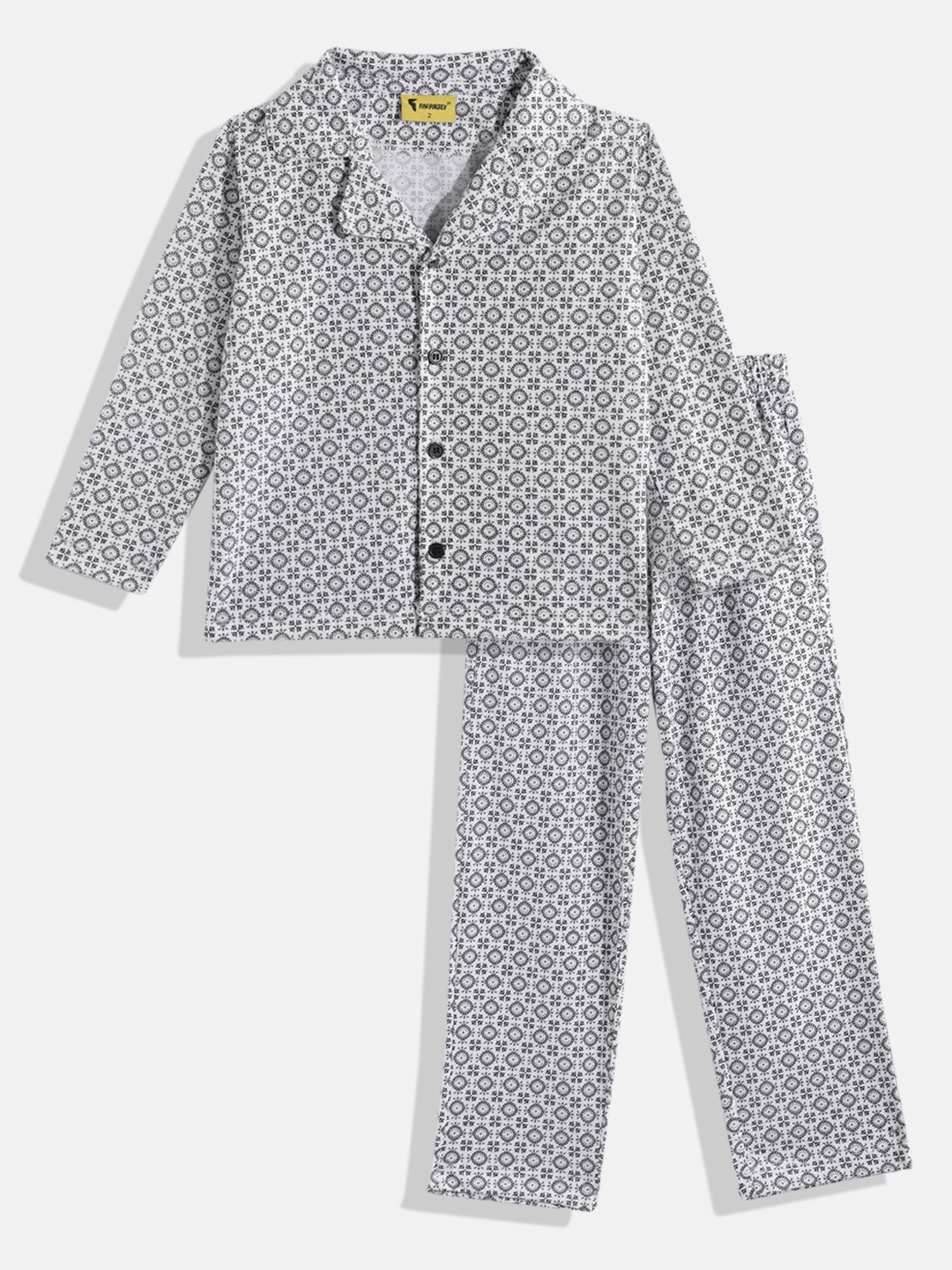 

KOKOMO Girls Printed Pure Cotton Shirt with Pyjamas, White