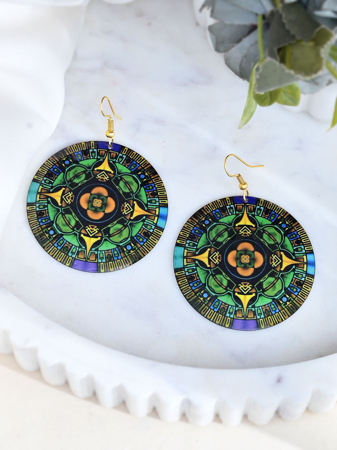 

Silvermerc Designs Circular Shaped Drop Earrings, Green