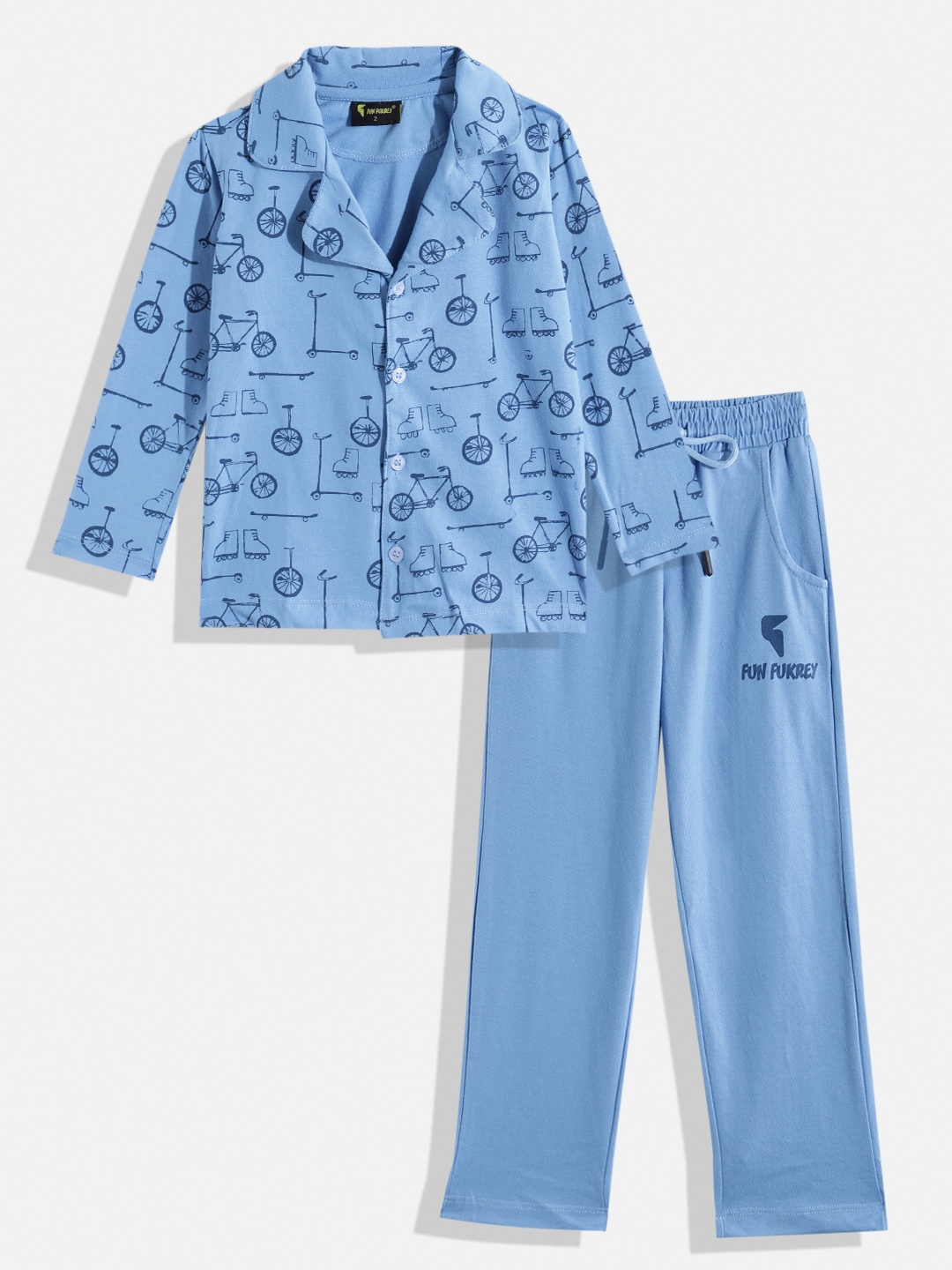 

KOKOMO Boys Printed Pure Cotton Shirt with Pyjamas, Blue