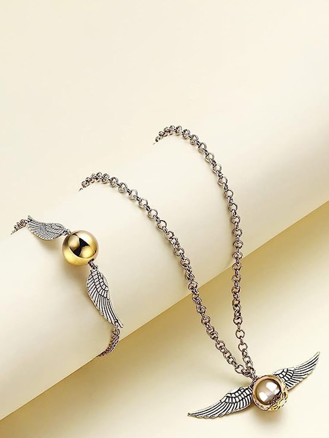 

Mahi Unisex Rhodium-Plated Necklace and Bracelet, Silver