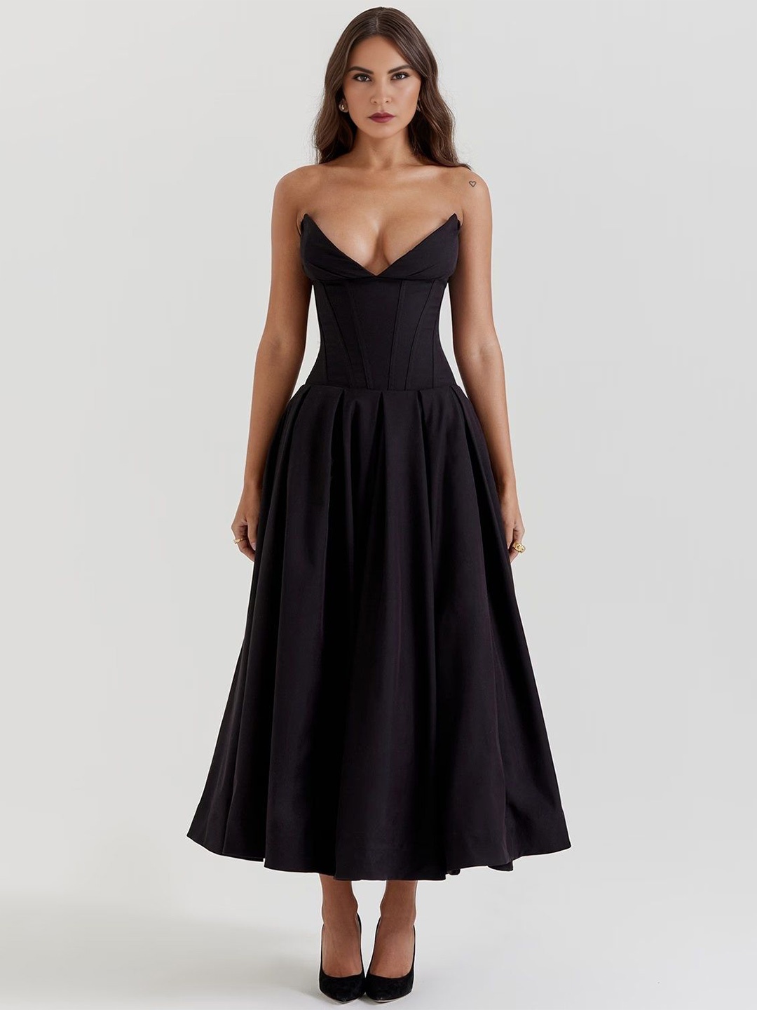 Bee Boe Off-Shoulder Satin Maxi Dress, Black