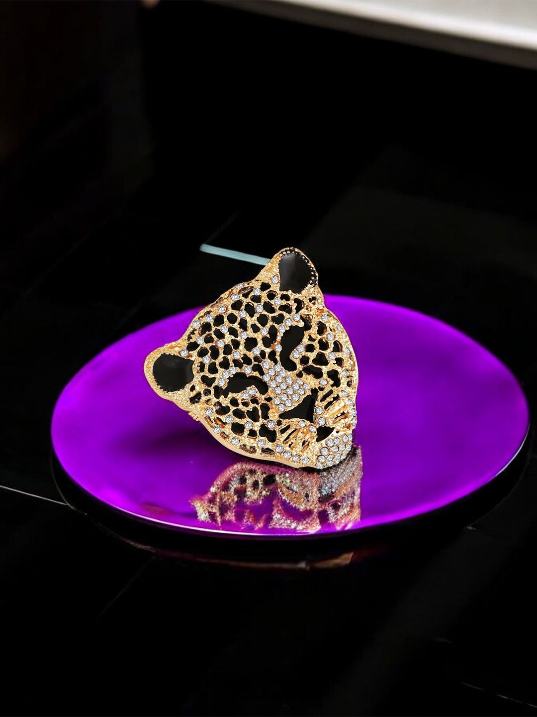 Mahi Men Stone Studded Lion-Face-Shaped Brooch, Gold