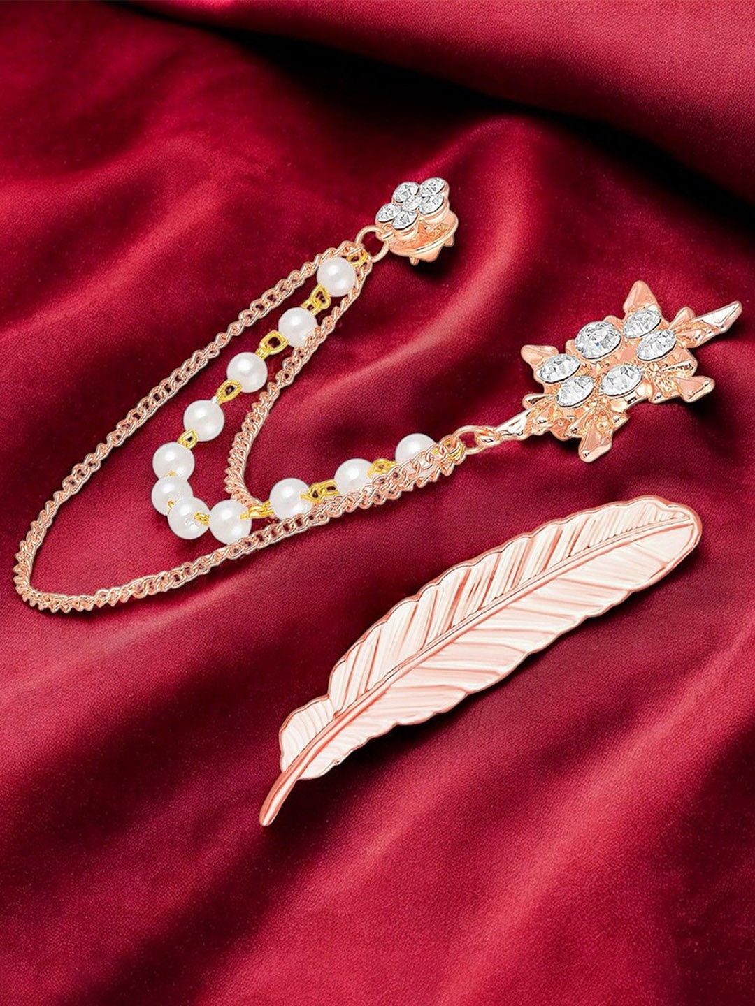 

Mahi Men Leaf and Floral Layered Brooch, Rose gold